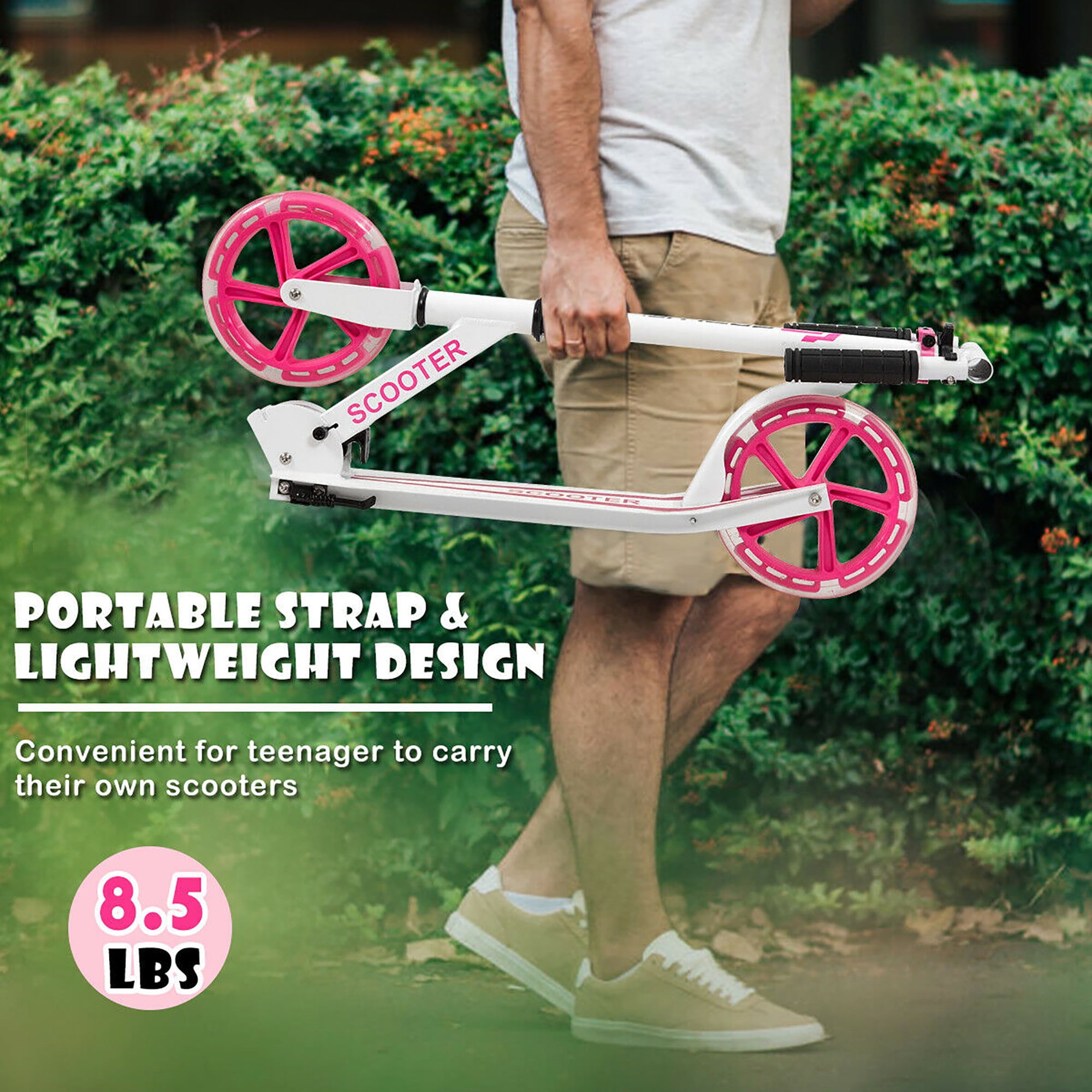 Costway Folding Kick Scooter with LED Light-Up Wheels (Pink, 8.5 lb) ayp7d