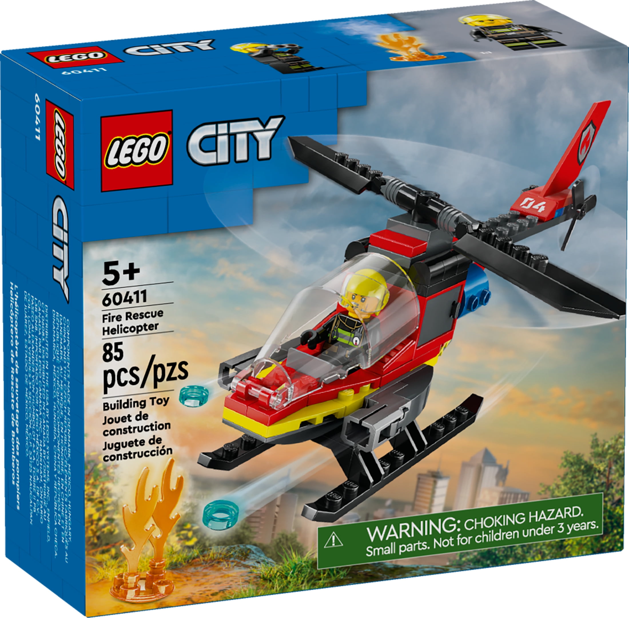 LEGO City Fire Rescue Helicopter Building Set with Firefighter Pilot Minifigure (85 Pieces) r0081