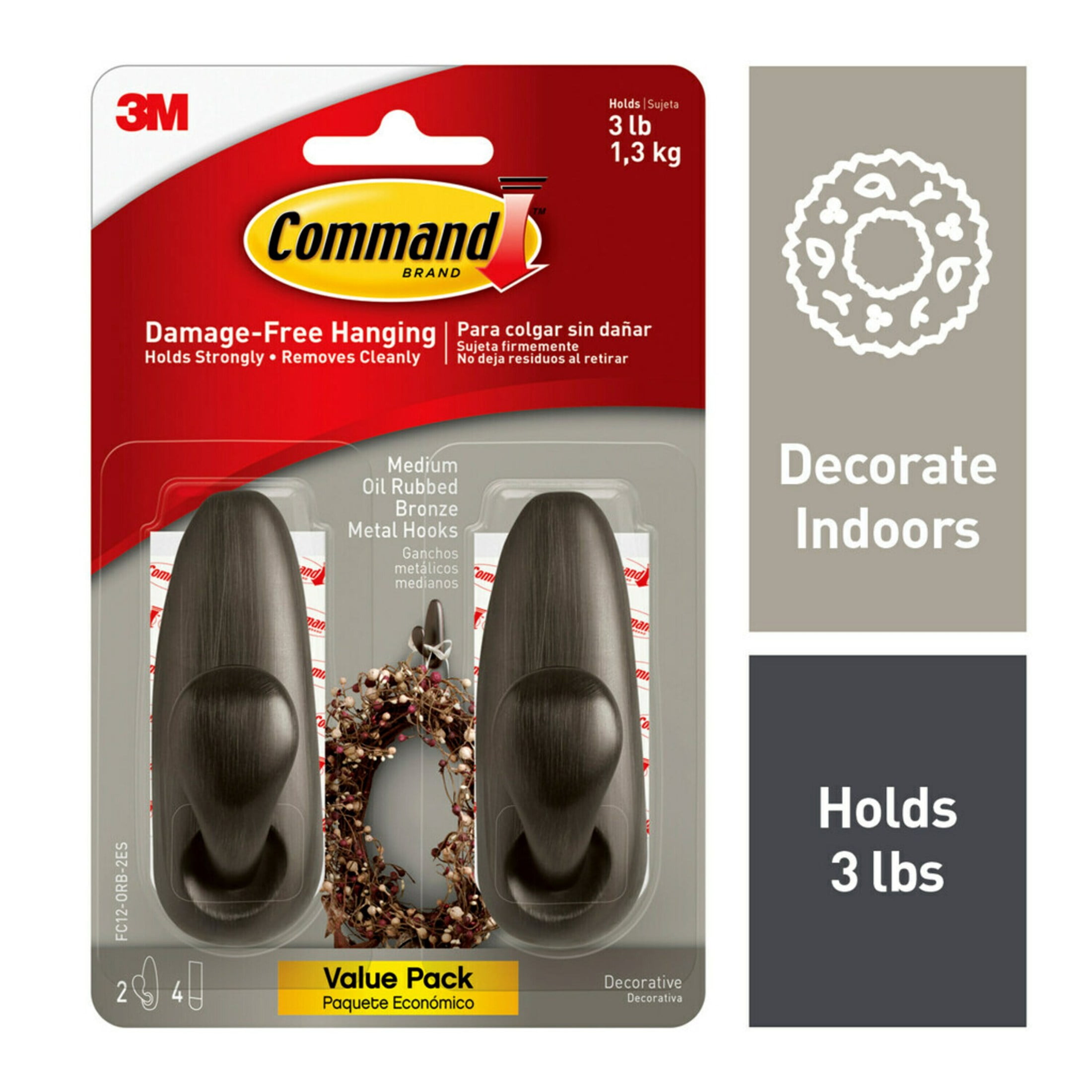Command Forever Classic Medium Metal Hooks (Silver, 2 Pack, 3 lb Capacity) sxucv