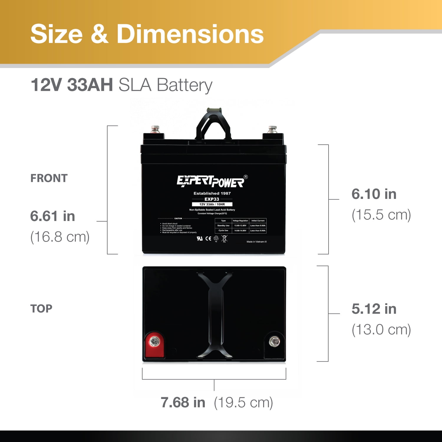 ExpertPower 12V 33Ah Rechargeable Deep Cycle AGM Battery (12V, 33Ah) 4raos