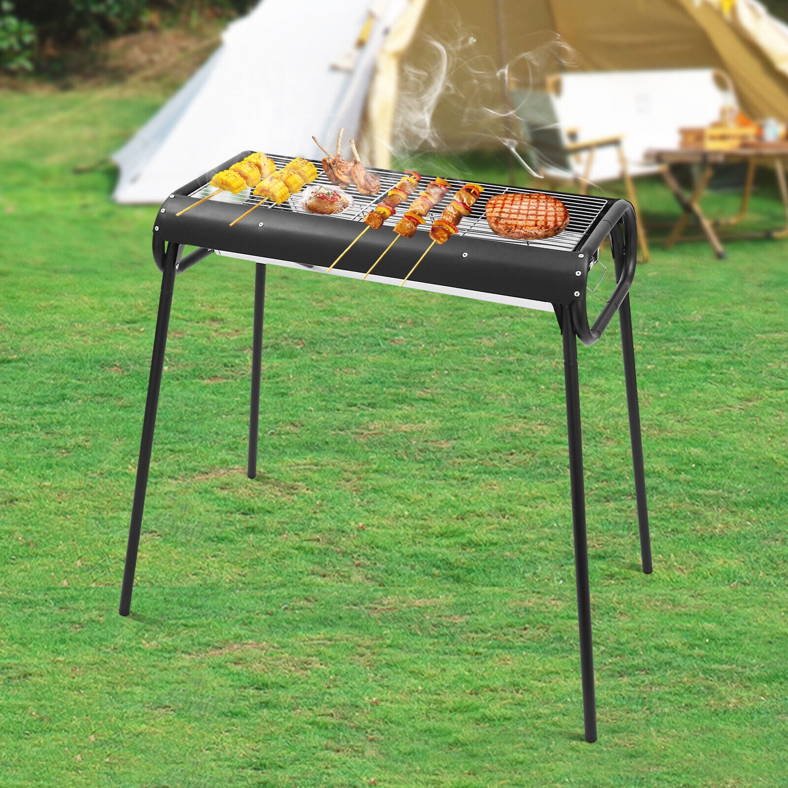 Generic Portable Charcoal Grill Outdoor BBQ Griddle with Detachable Design (Black, 28.74 x 14.57 x 32.28 in) r4s2v
