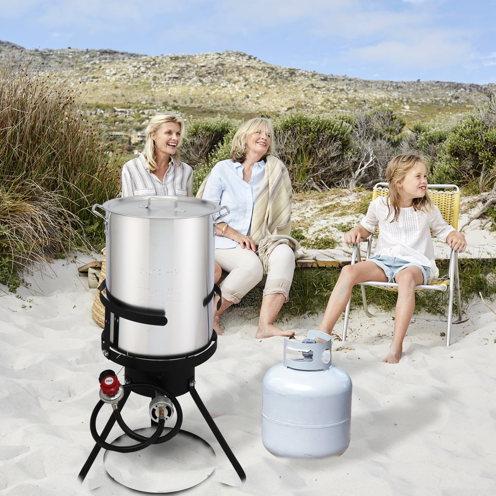 EDOEMSE 4-Piece Outdoor Cooking Set, Heavy-Duty Gas Fryer with 30QT Turkey Pot and 10QT Fish Pot (13x32 in) d2hmh