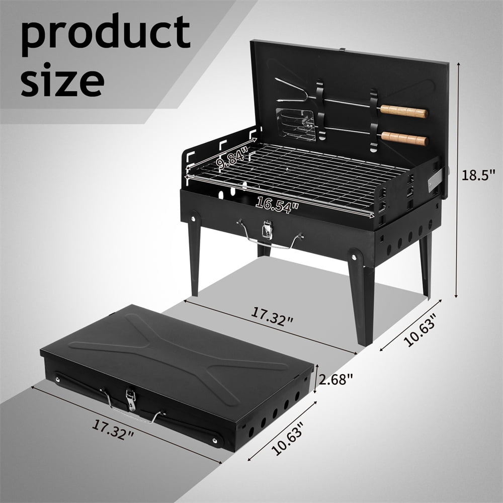 Tcbosik Portable Charcoal Grill, Folding Outdoor Barbecue Stove with Lid and Adjustable Height (Black) a059w