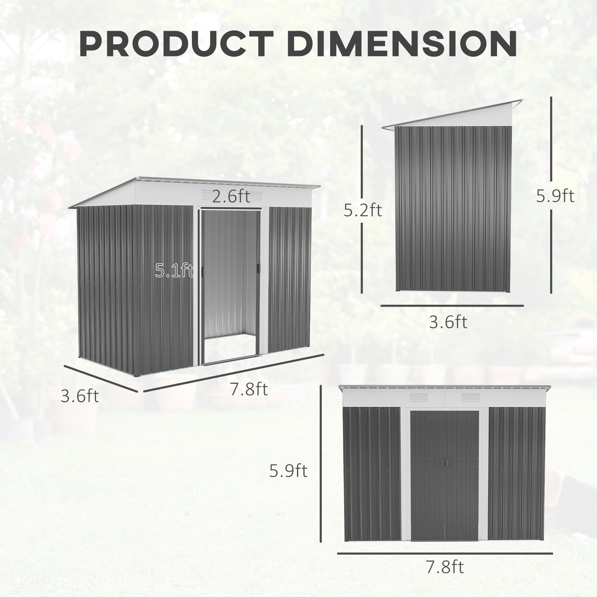 Outsunny Metal Outdoor Garden Storage Shed with Vents and Locking Doors (Gray, 93.75 in x 43.25 in x 70.75 in) rdm4h