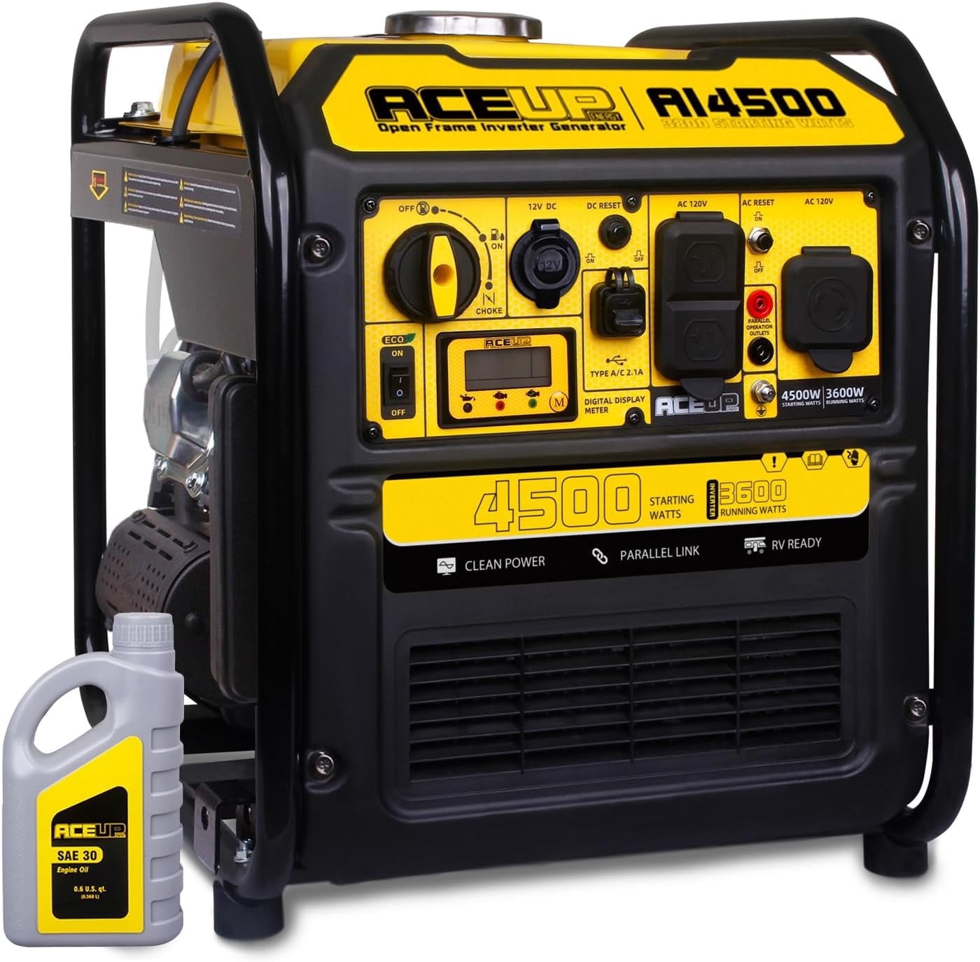 Aceup Energy 4500 Watt Portable Inverter Generator (Gas Powered, 223CC, RV-Ready, EPA Compliant) 850i1
