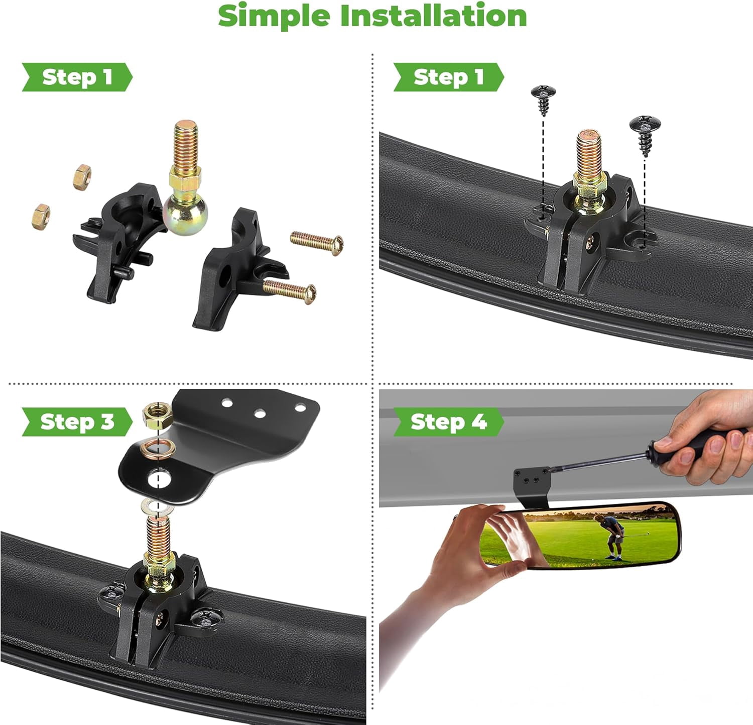 10L0L Extra Wide Golf Cart Rear View Mirror (Black, 16.5 in x 3.2 in) fxqsv