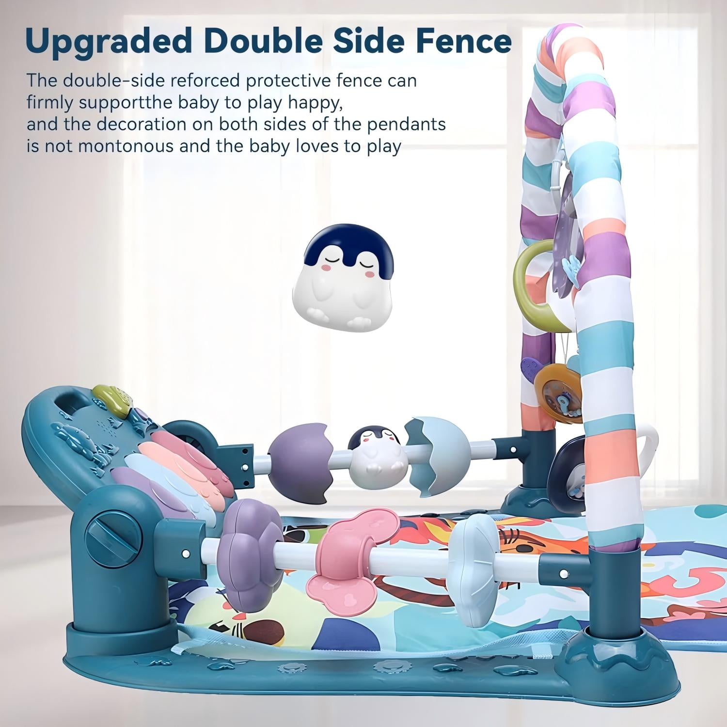 Babyeap 3-in-1 Baby Gym Play Mat with Musical Piano and Activity Center (Blue) xf61q