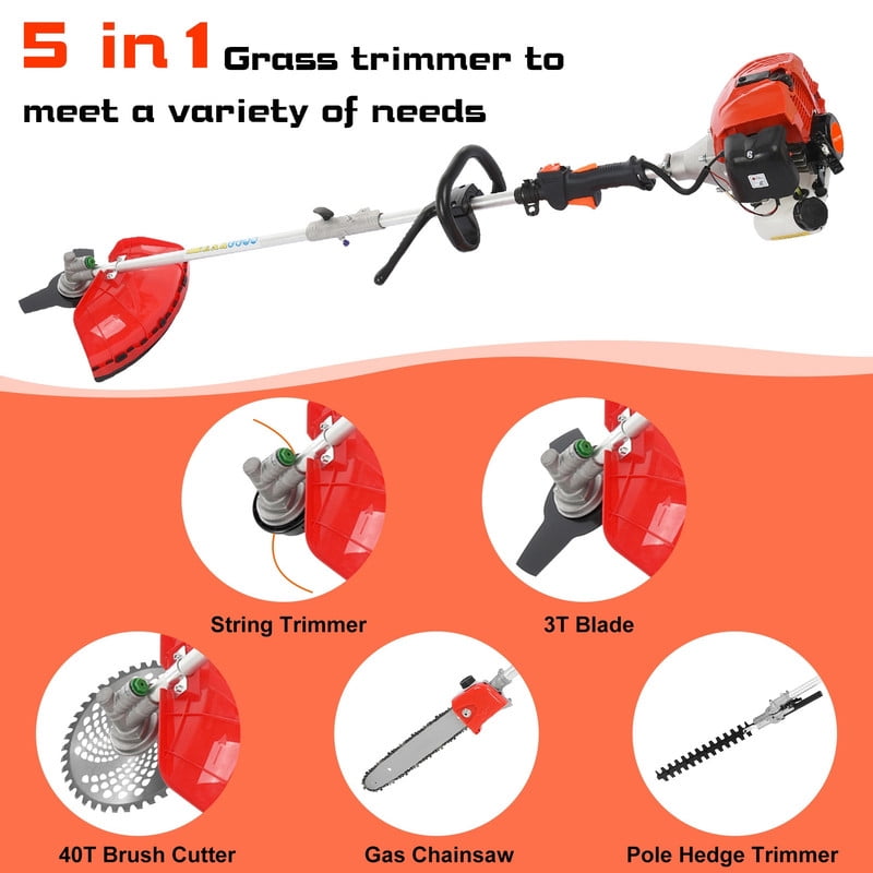 Floseru 52cc 5-in-1 Gas String Trimmer and Multi-Tool Landscaping System (Red, 52cc Engine) cgttt
