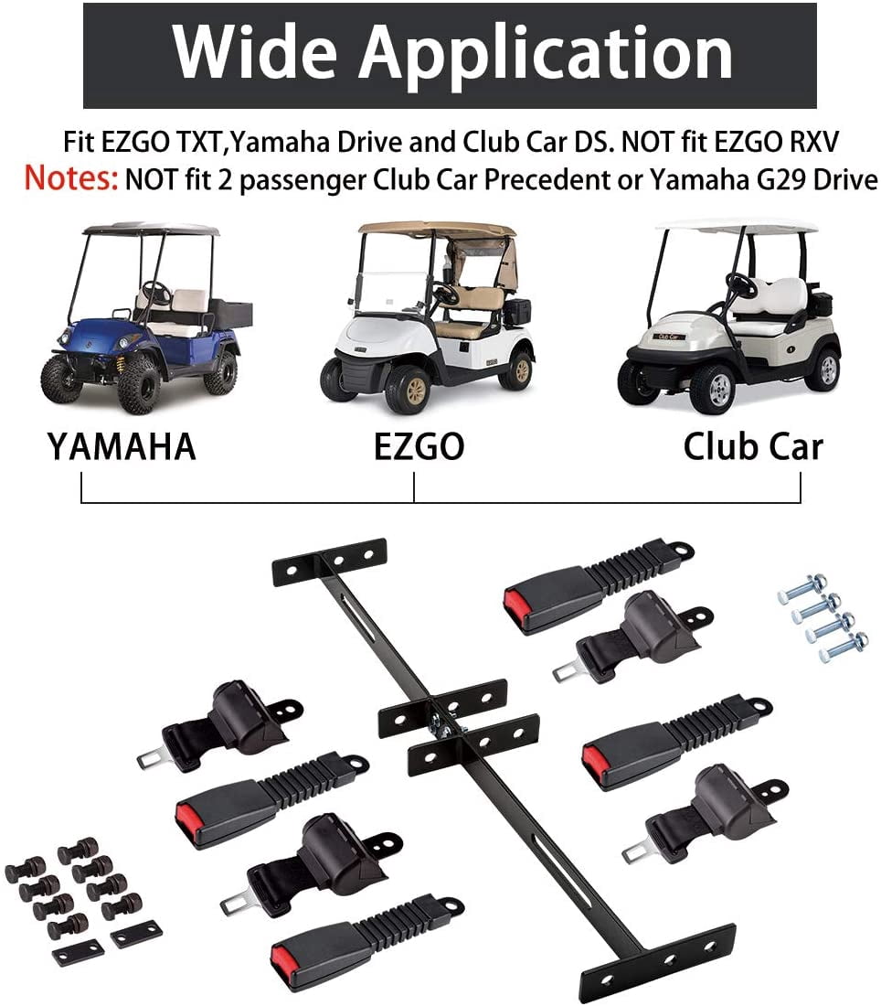 10L0L Golf Cart Seat Belt & Bracket Kit for 4-Passenger Yamaha EZGO Club Car (Black, 42 in) hks8w