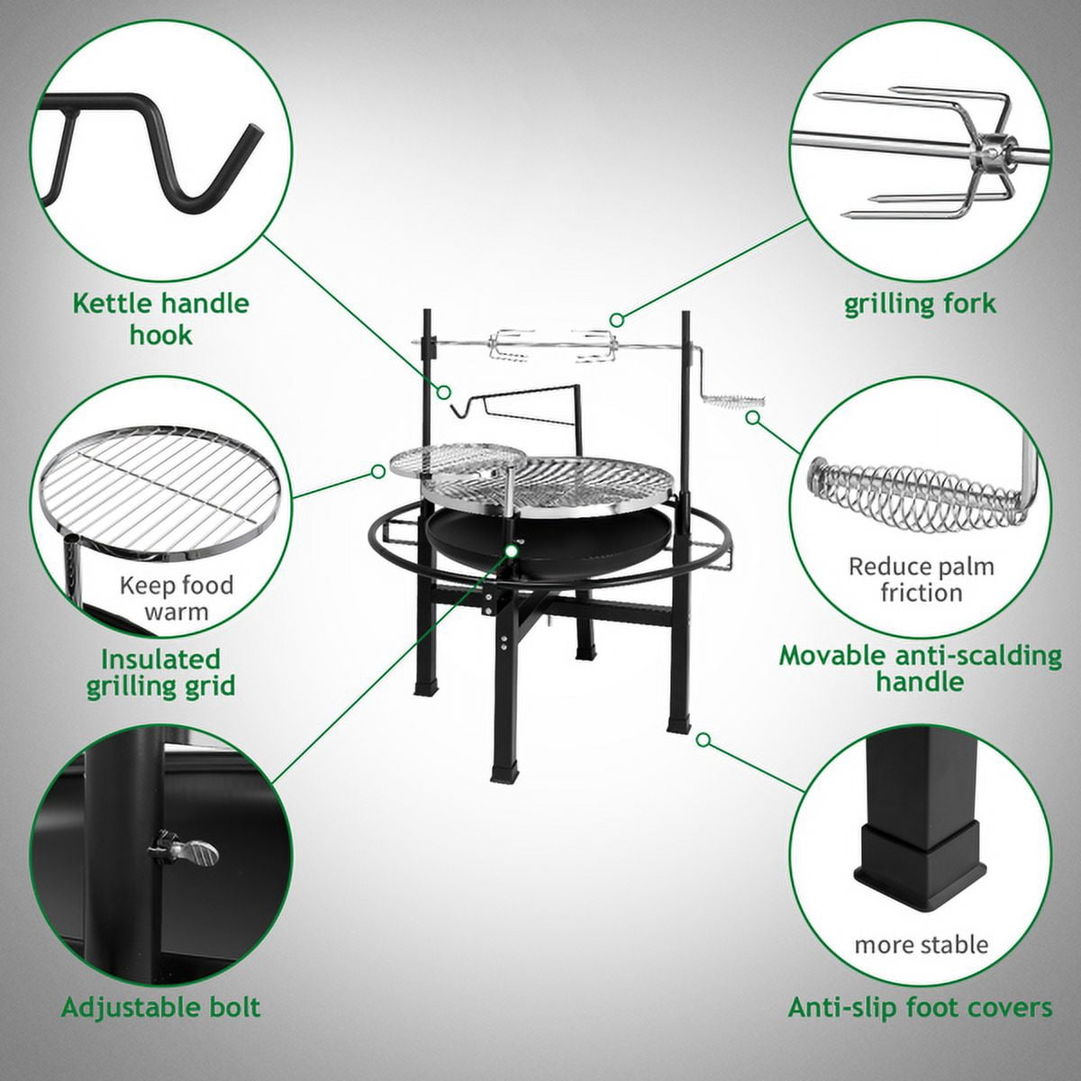 Taimu TM Round Charcoal Grill for Outdoor Cooking and Smoking (Black, 33.5 in x 33.5 in x 42.5 in) e3a2f