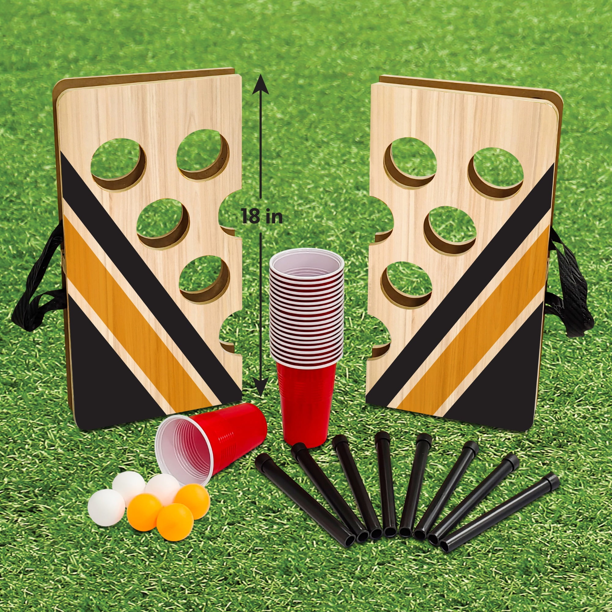 MinnARK Portable Cup Pong Outdoor Toss Game Set (2 Foldable Boards, 10 Cups, 6 Balls) trzmo