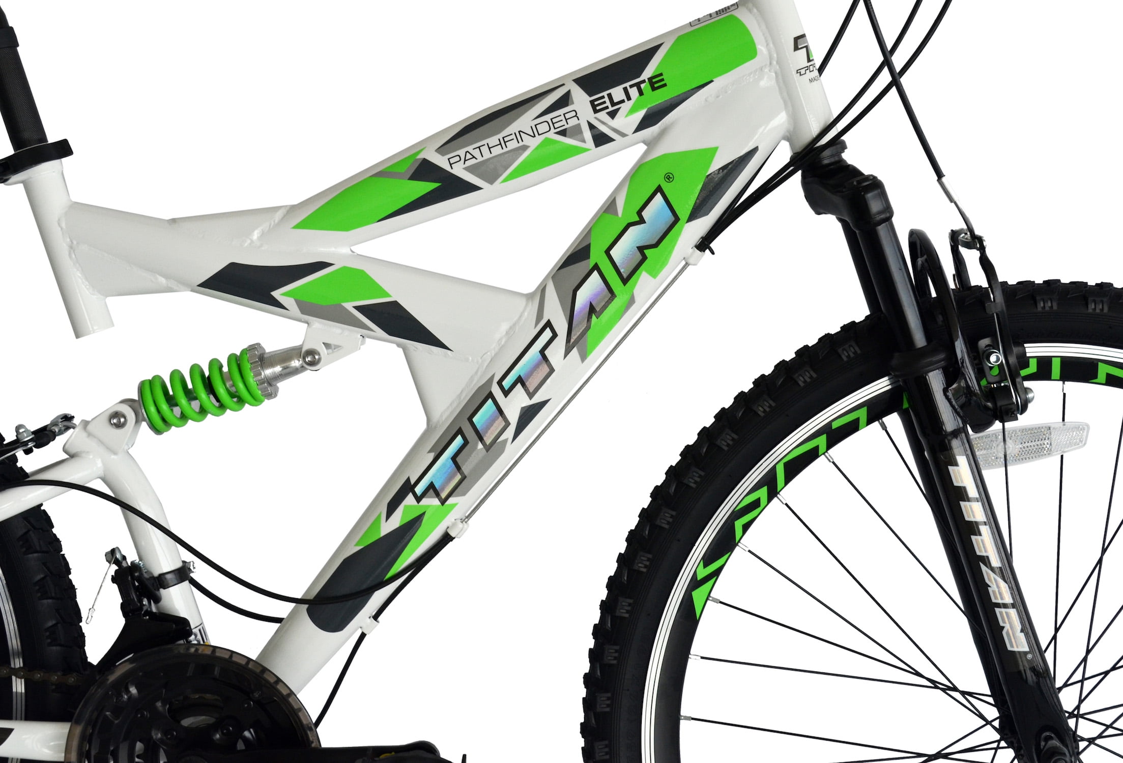 TITAN Pathfinder Elite Dual Suspension Mountain Bike, All-Terrain Trail Bicycle (White, 18 in Frame) yxhey