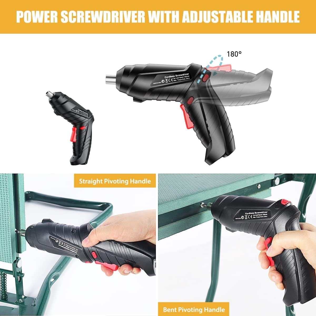 BN-LINK Cordless Electric Screwdriver Set, USB Rechargeable Power Tool with Rotating Handle, LED Light, and 45-Piece Accessory Kit 8hzow - Image 2