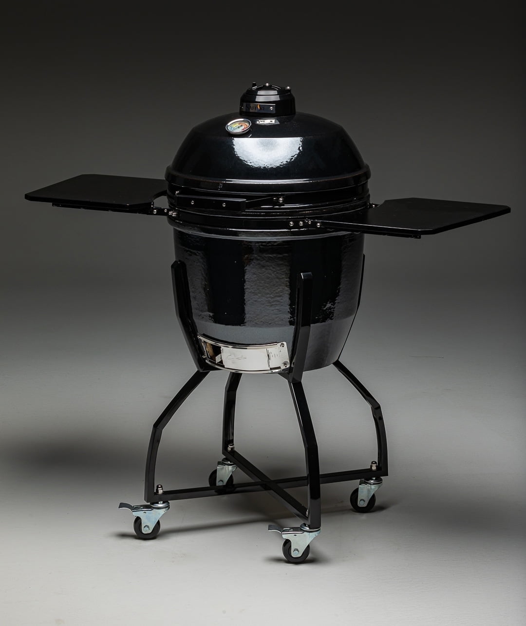 Kamado Gourmet 19 in Ceramic Grill and Smoker with Forge Fire Chamber and Bamboo Shelves (Black, 19 in) w0fui