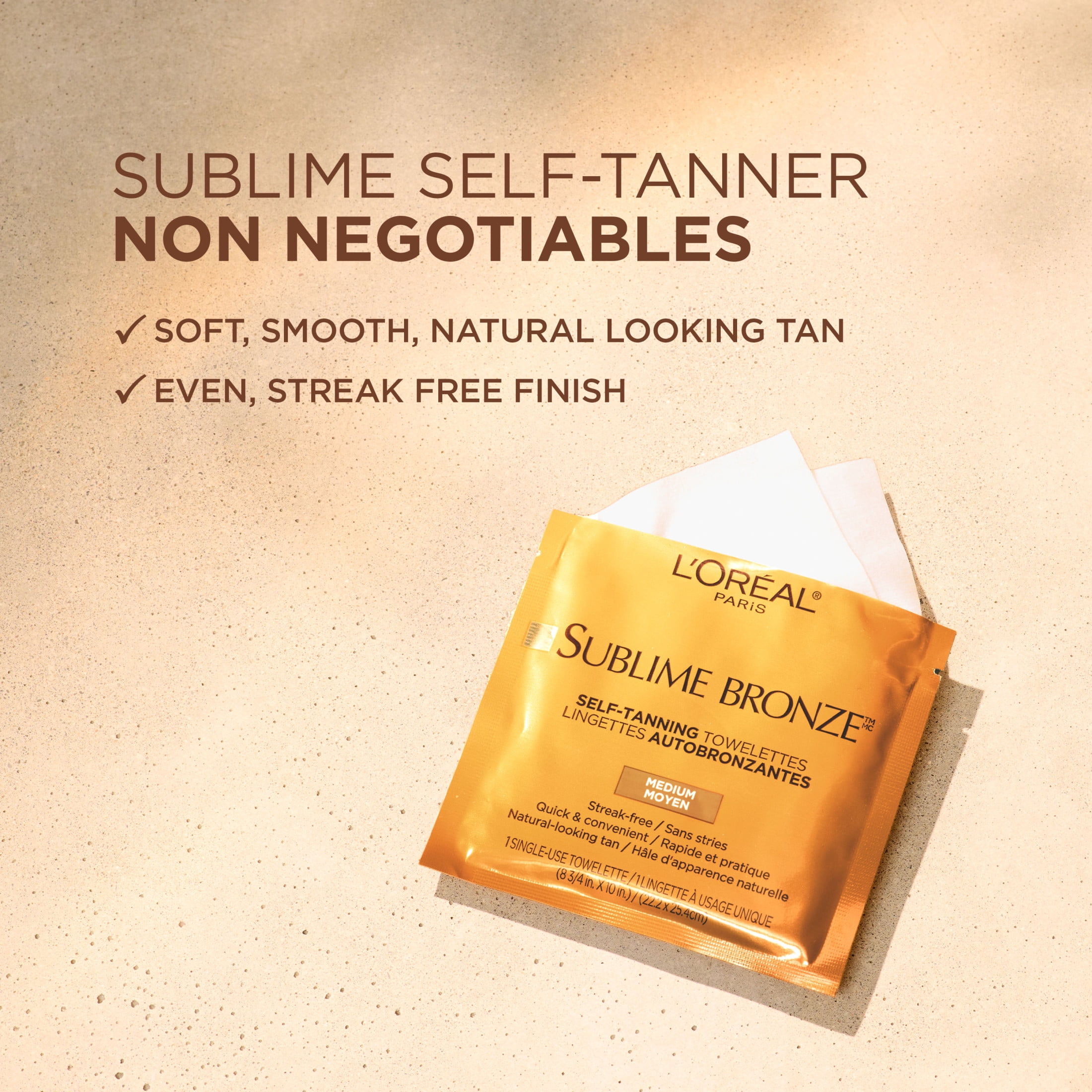 L'Oreal Paris Sublime Bronze Self-Tanning Towelettes, Streak-Free Gradual Sunless Tanner (6 Count) gfh0b