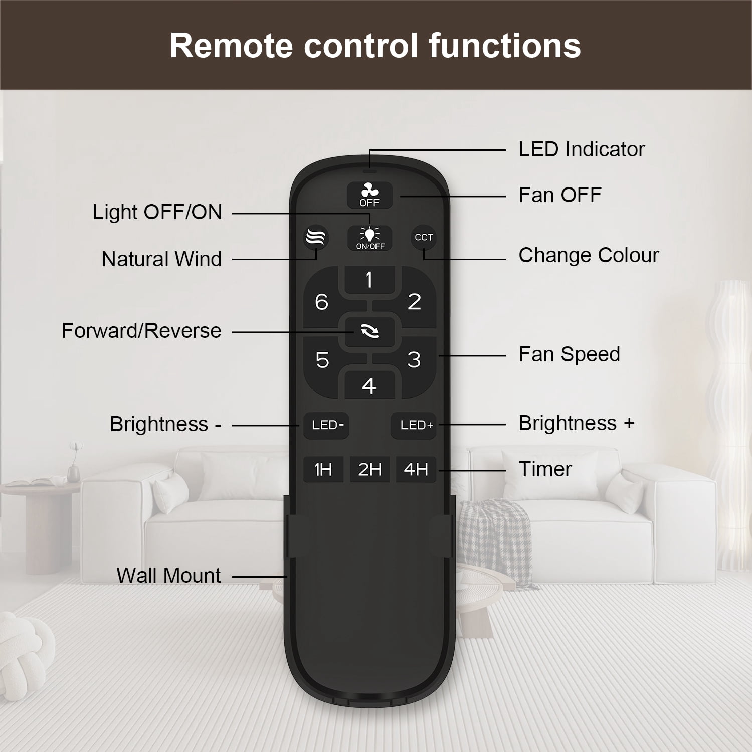 Mainstays 52 in Ceiling Fan with LED Light and Remote Control (Black, 52 in) 9j74a - Image 9