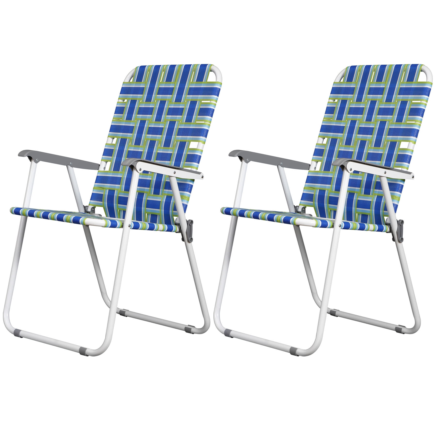 ZENY Folding Patio Lawn Chairs with Metal Frame (Blue/Green, Set of 2) bem06