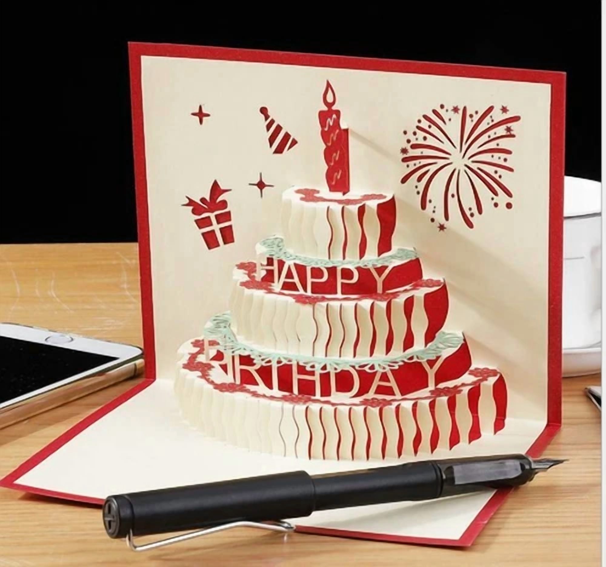 FLINT 3D Pop-Up Love Cake Greeting Card for Wedding Valentines and Birthday (One Size) 69sxe