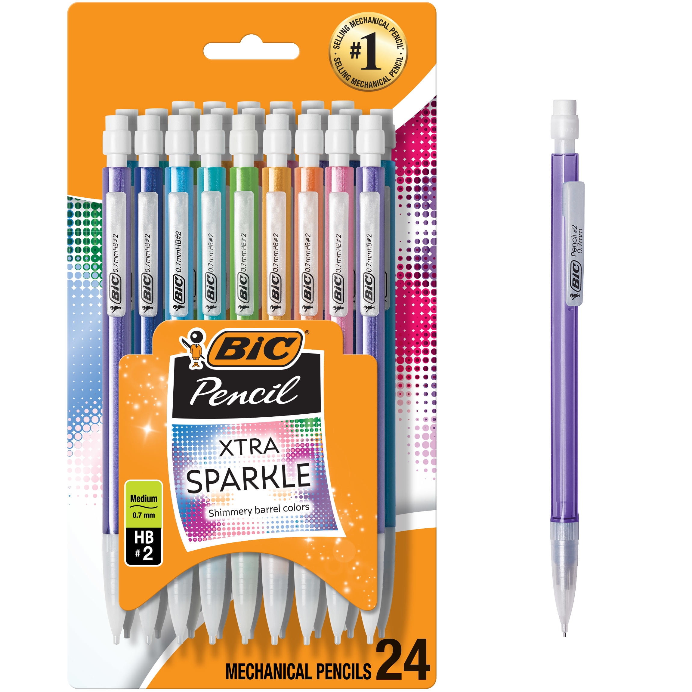 BIC Xtra Sparkle Mechanical Pencils, No. 2 Lead, Refillable Design (Black, 24-Count) wov1i