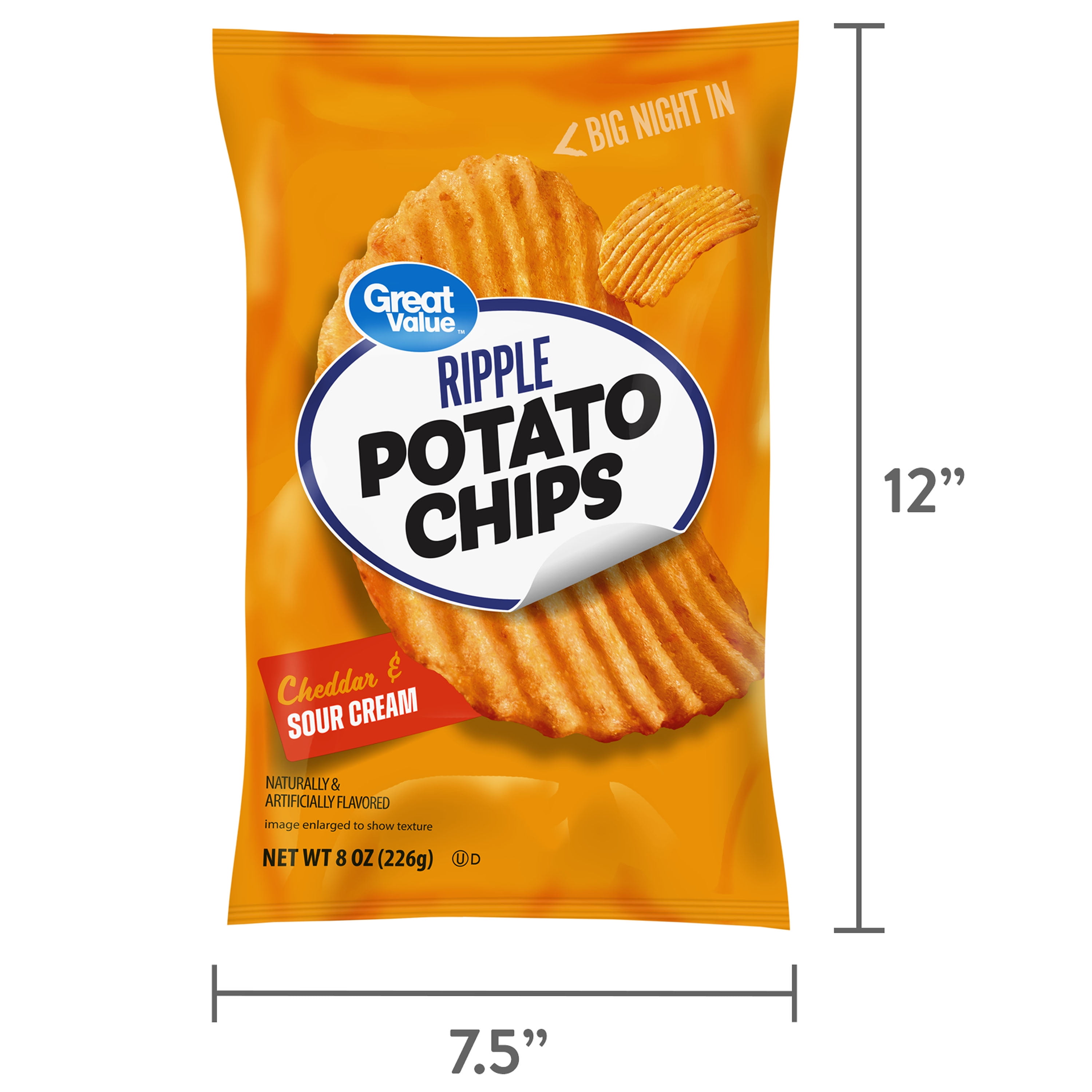 Great Value Rippled Cheddar & Sour Cream Potato Chips (4 Pack, 32 oz Total) na7y2