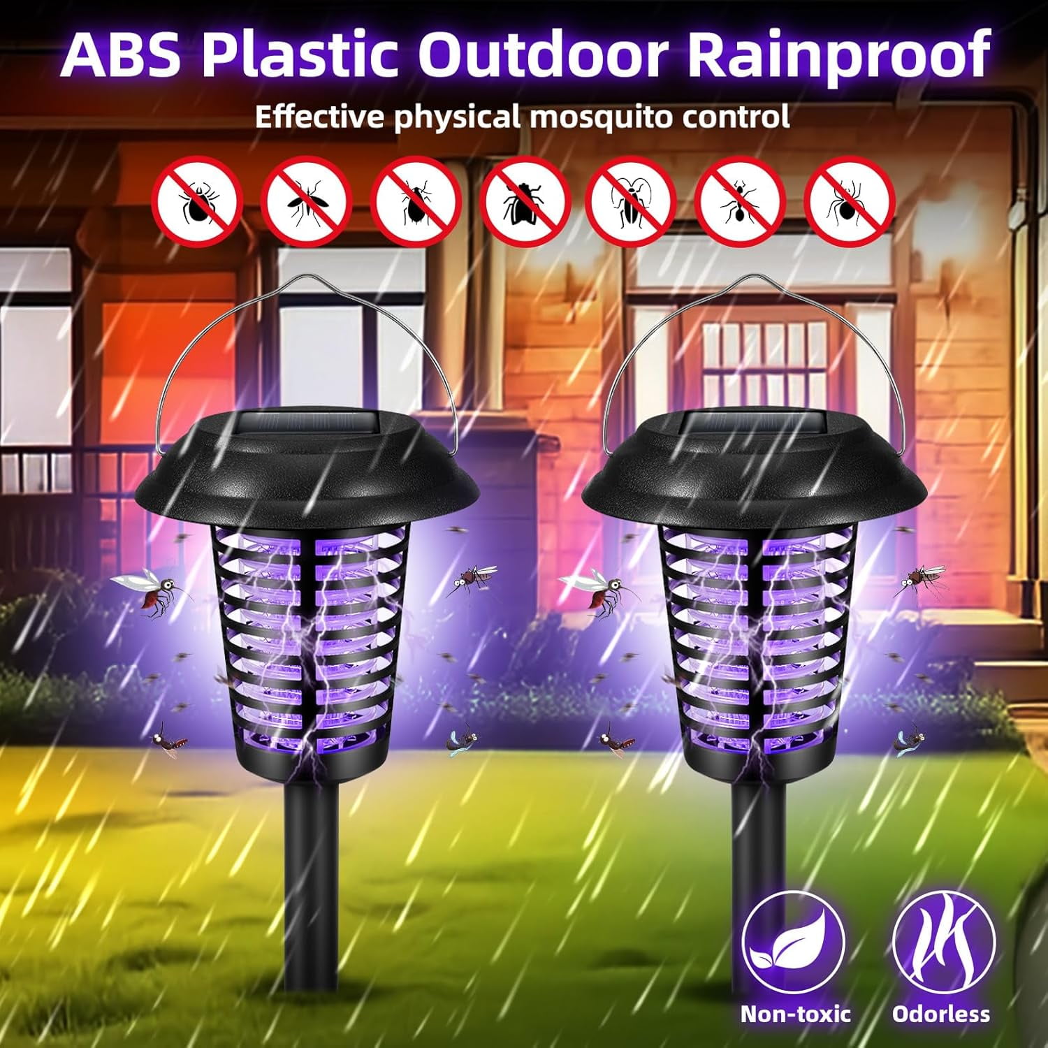 Jinyi Solar Bug Zapper Outdoor Mosquito Killer Lamp (2-Pack, White/Purple Light) gq762