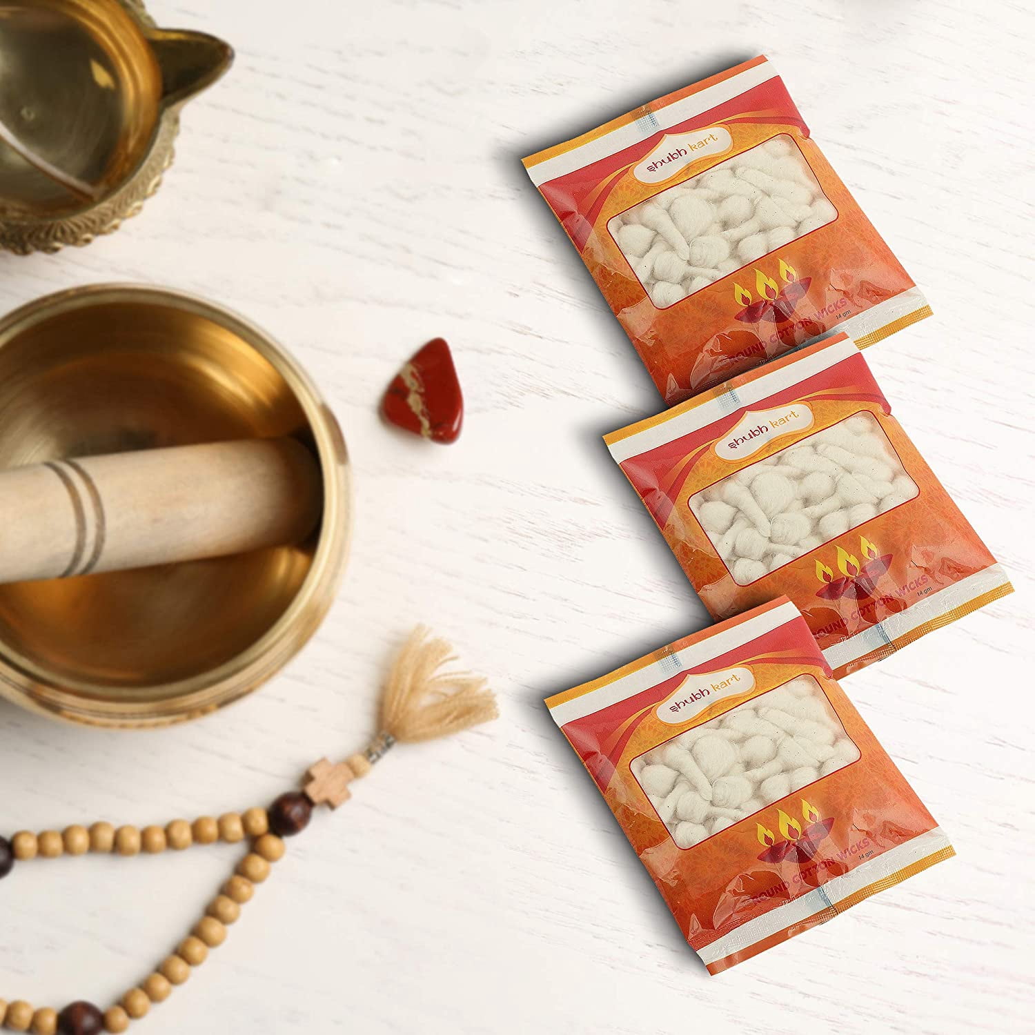 Shubhkart Hand Rolled Cotton Puja Wicks for Spiritual Rituals and Meditation (3 Count) jtczy