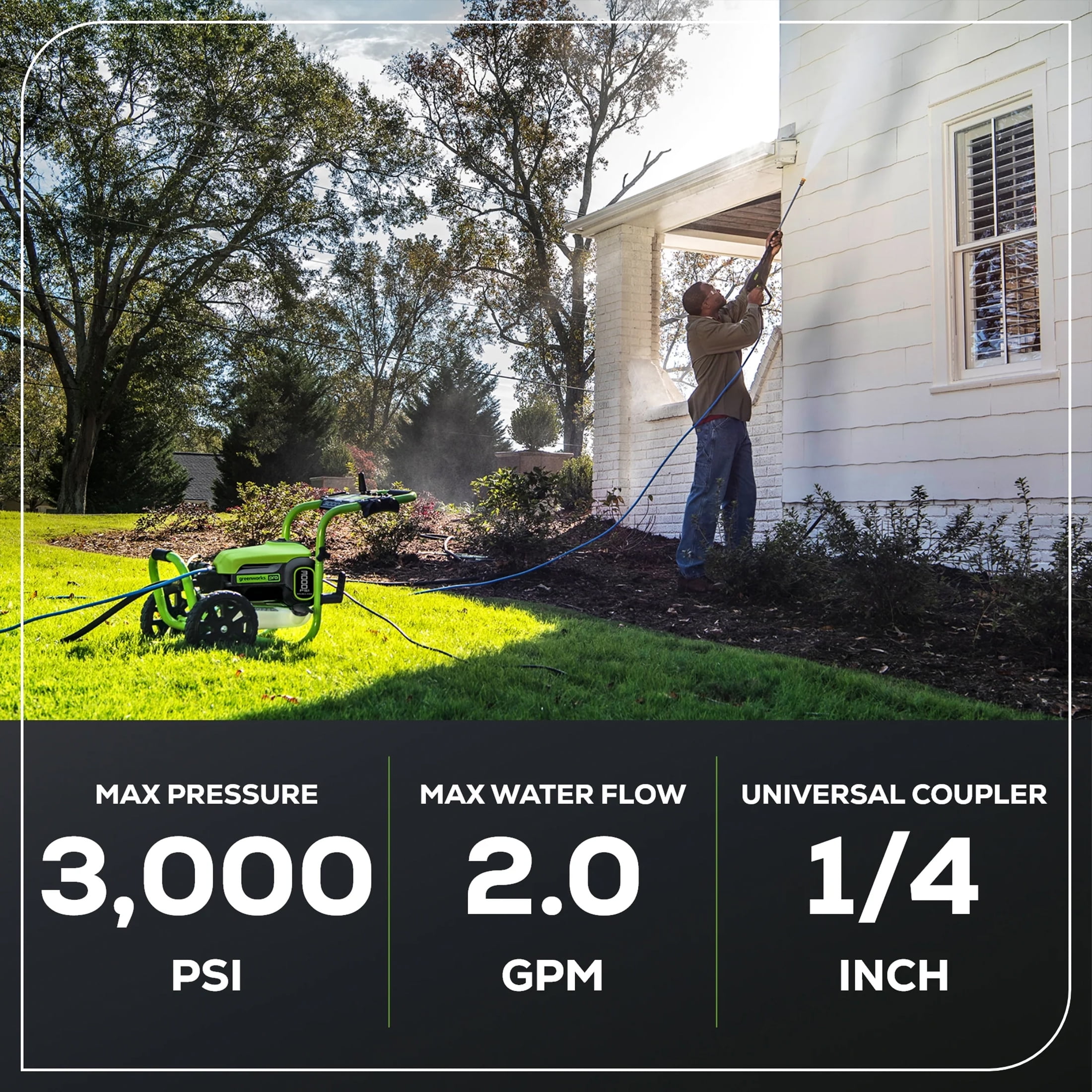 Greenworks 3000 PSI Electric Pressure Washer with TruBrushless Motor and Jettflow Technology (3000 PSI, 1.1 GPM) c9968