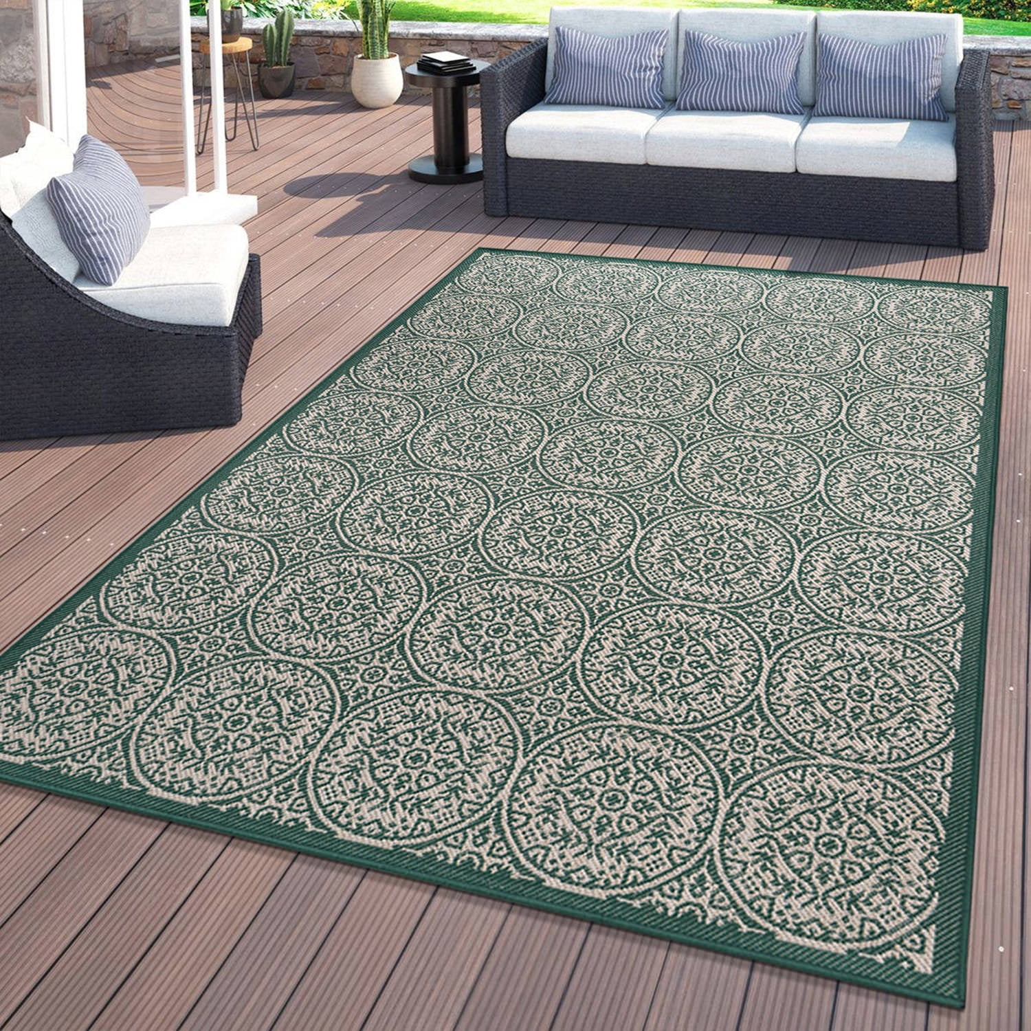 World Rug Gallery Transitional Floral Circles Indoor/Outdoor Area Rug (Green, 5 ft x 7 ft) j5wii