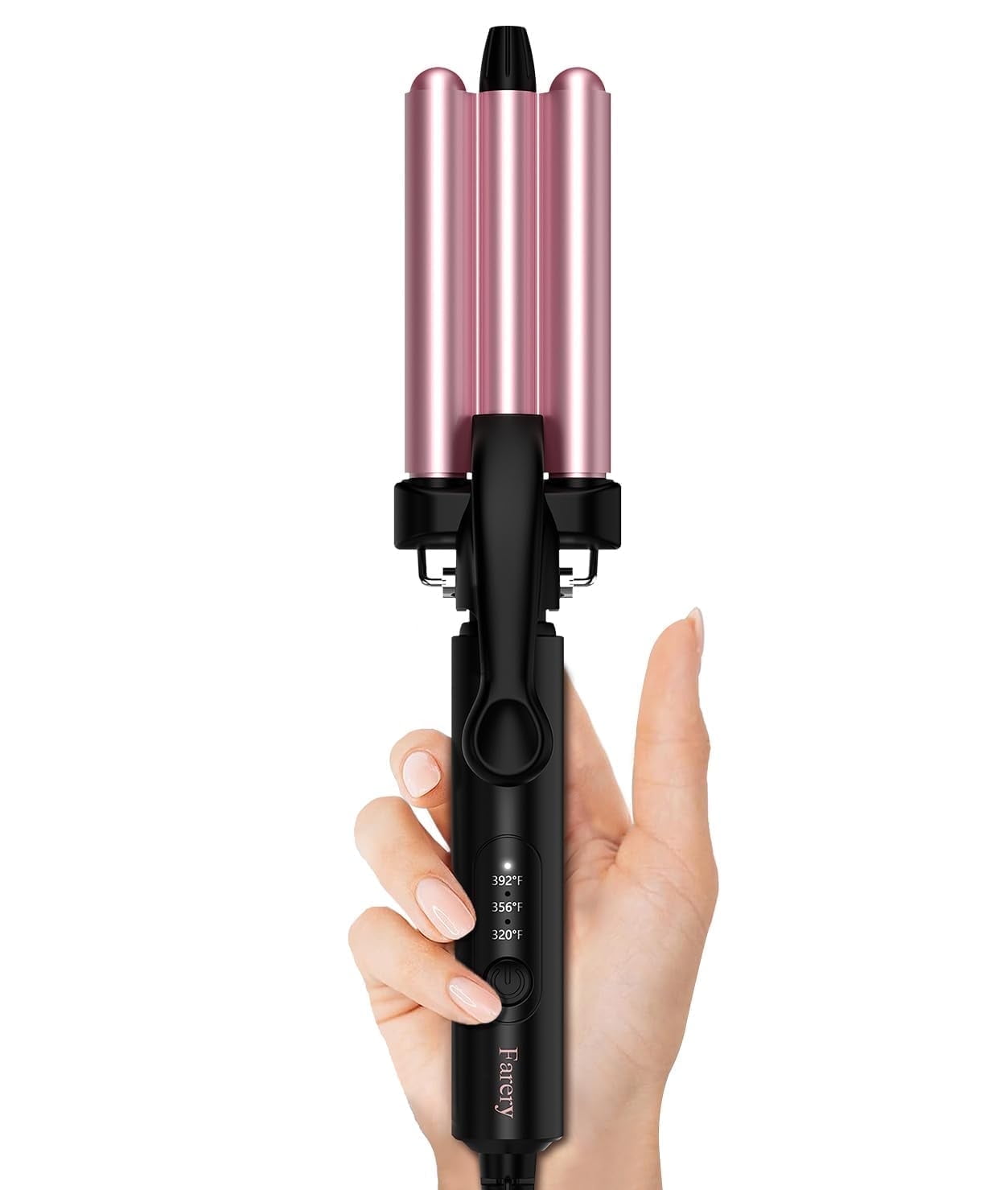 Farery Mini Hair Crimper, 3-Barrel Waver for Textured Waves and Volume (Rose Pink, 9.5 in) zwu4c