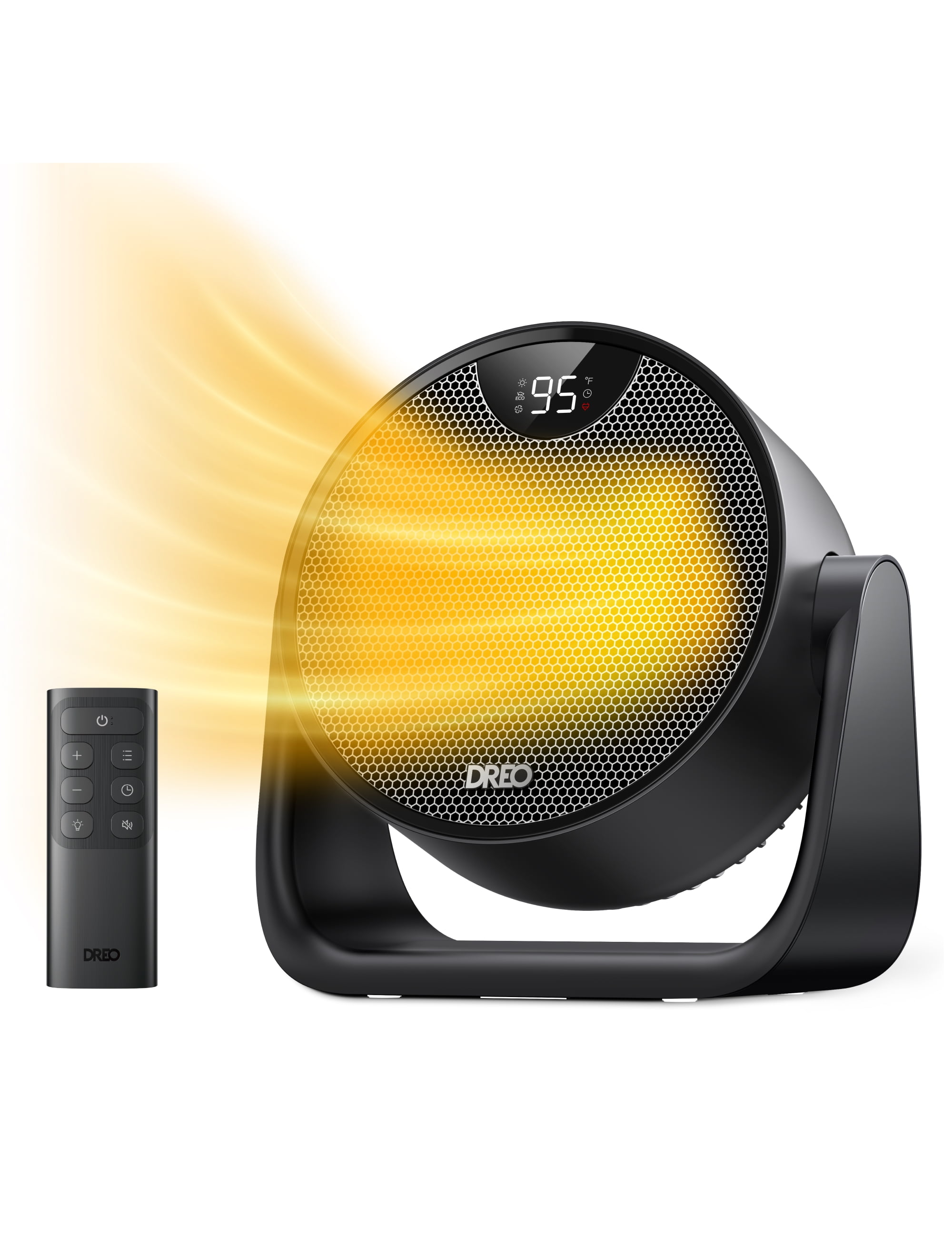 DREO Circular Space Heater, 1500W Portable Electric Heater with Remote, 60° Adjustable Tilt, ECO Mode, Whisper-Quiet (Black) unu9y