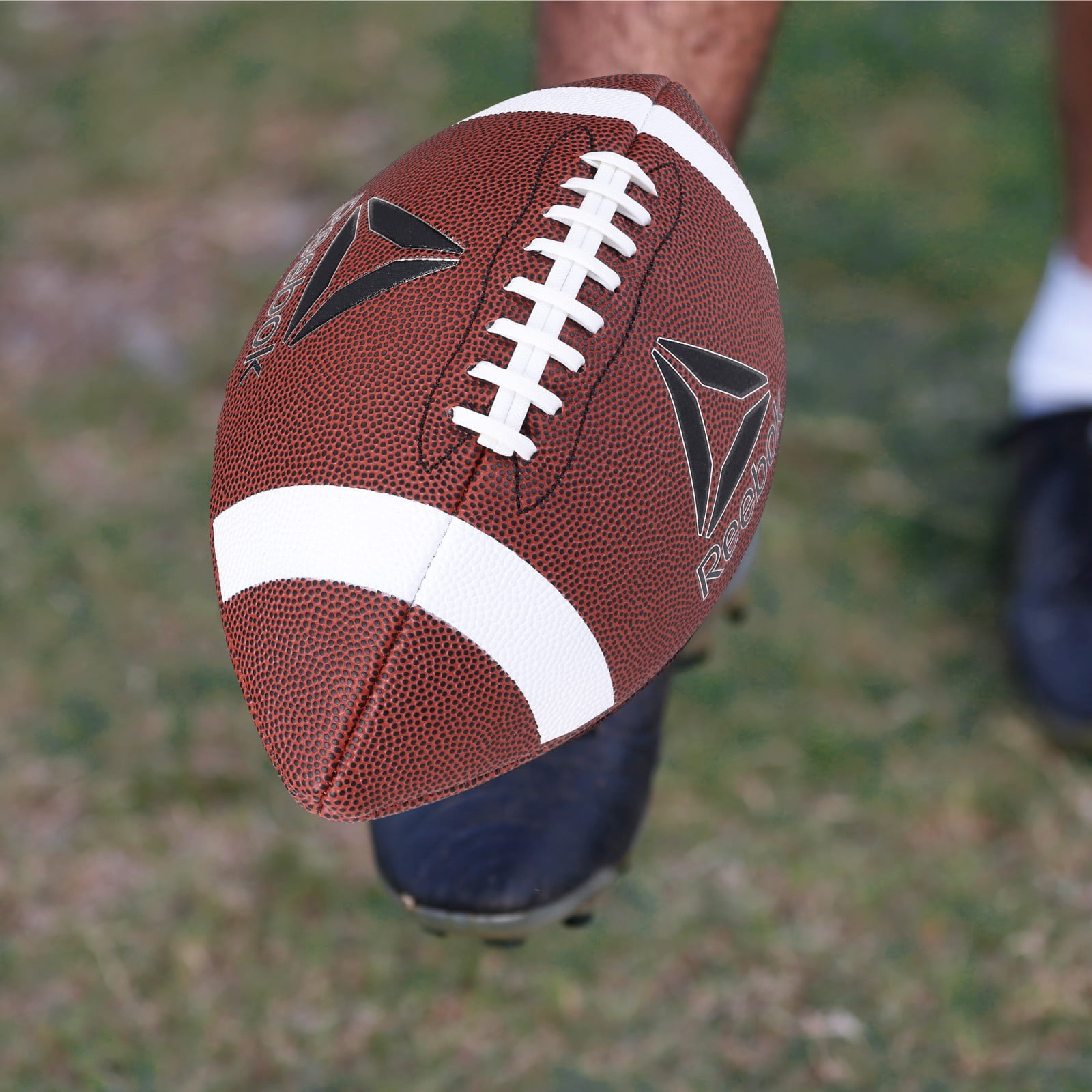 Reebok Official Size Football with Inflatable Pump, Durable Synthetic Leather for Outdoor Sports (Brown, Official Size) 8nz86