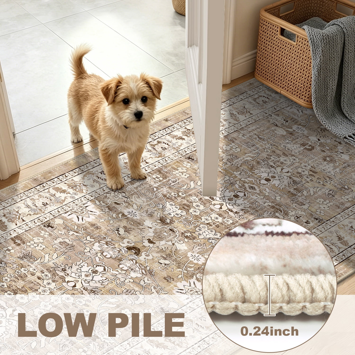 MJIAexp Boho Floral Kitchen Runner Rug, Machine Washable Non-Slip Hallway Carpet (Beige, 2 ft x 8 ft) umdat - Image 5