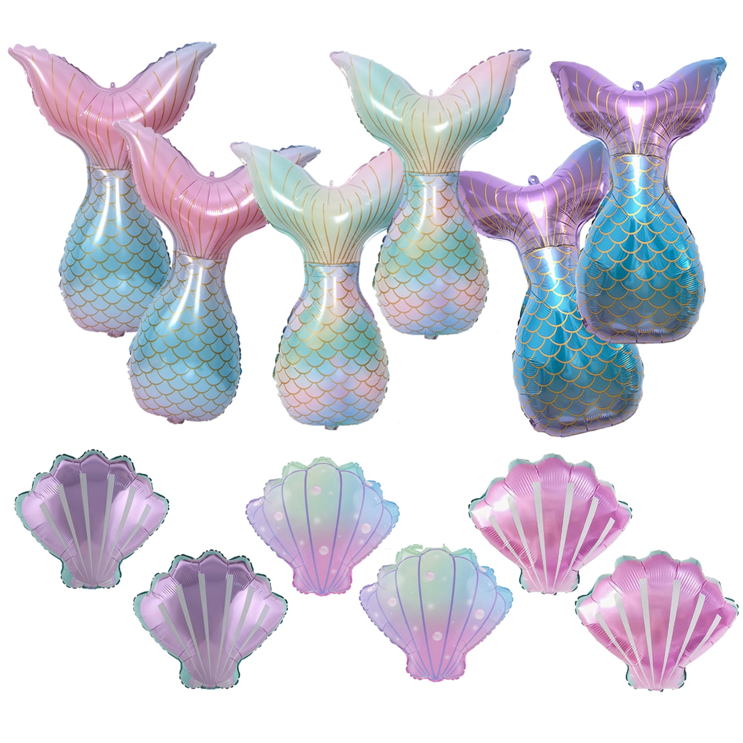 Finypa Mermaid Tail and Shell Foil Balloons, Ocean Themed Party Decorations (Pink, 12 Pack) 3fj6y