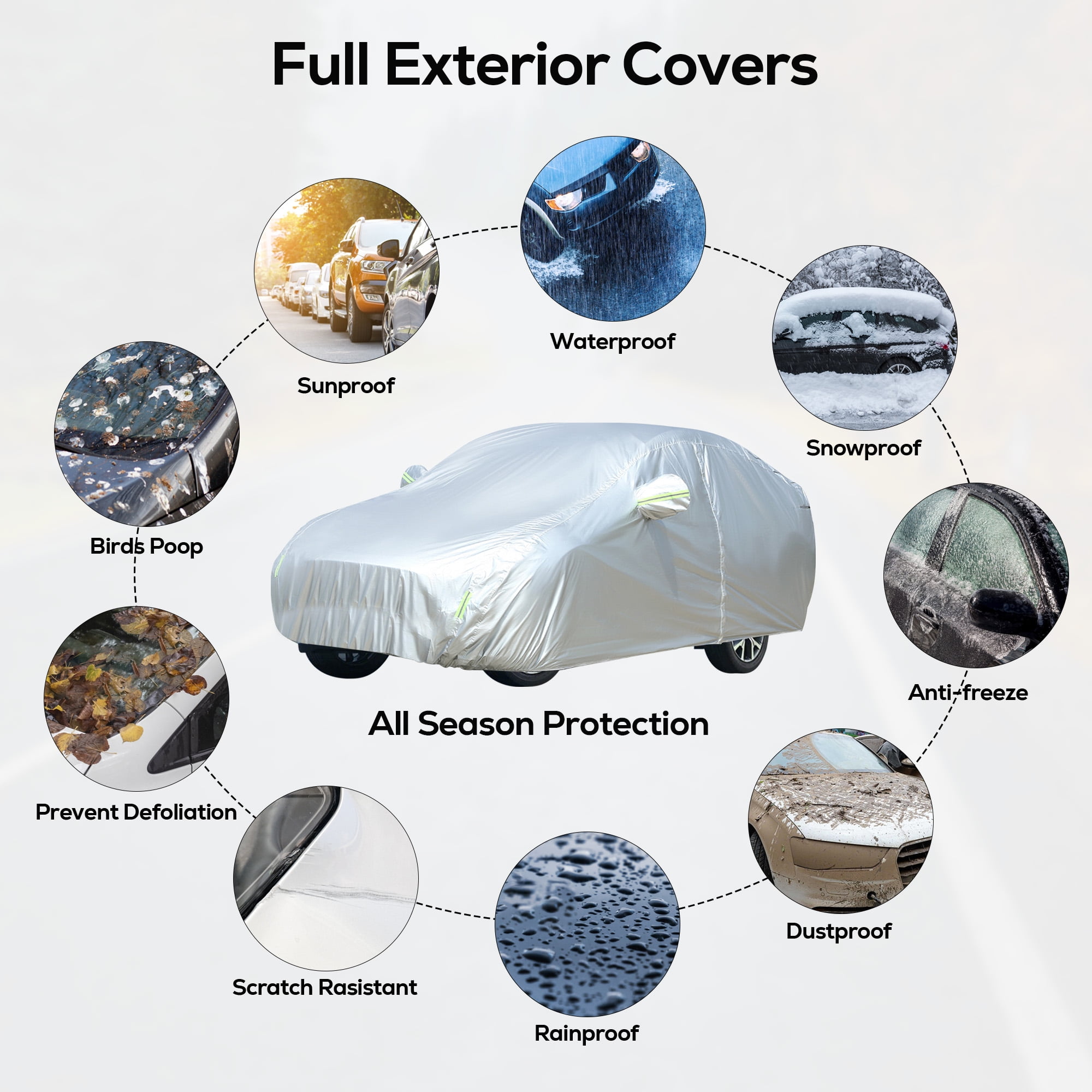 Floray All-Weather Waterproof Car Cover with Zipper Door (Silver, 193 in L x 59 in W x 47 in H) 7gidv