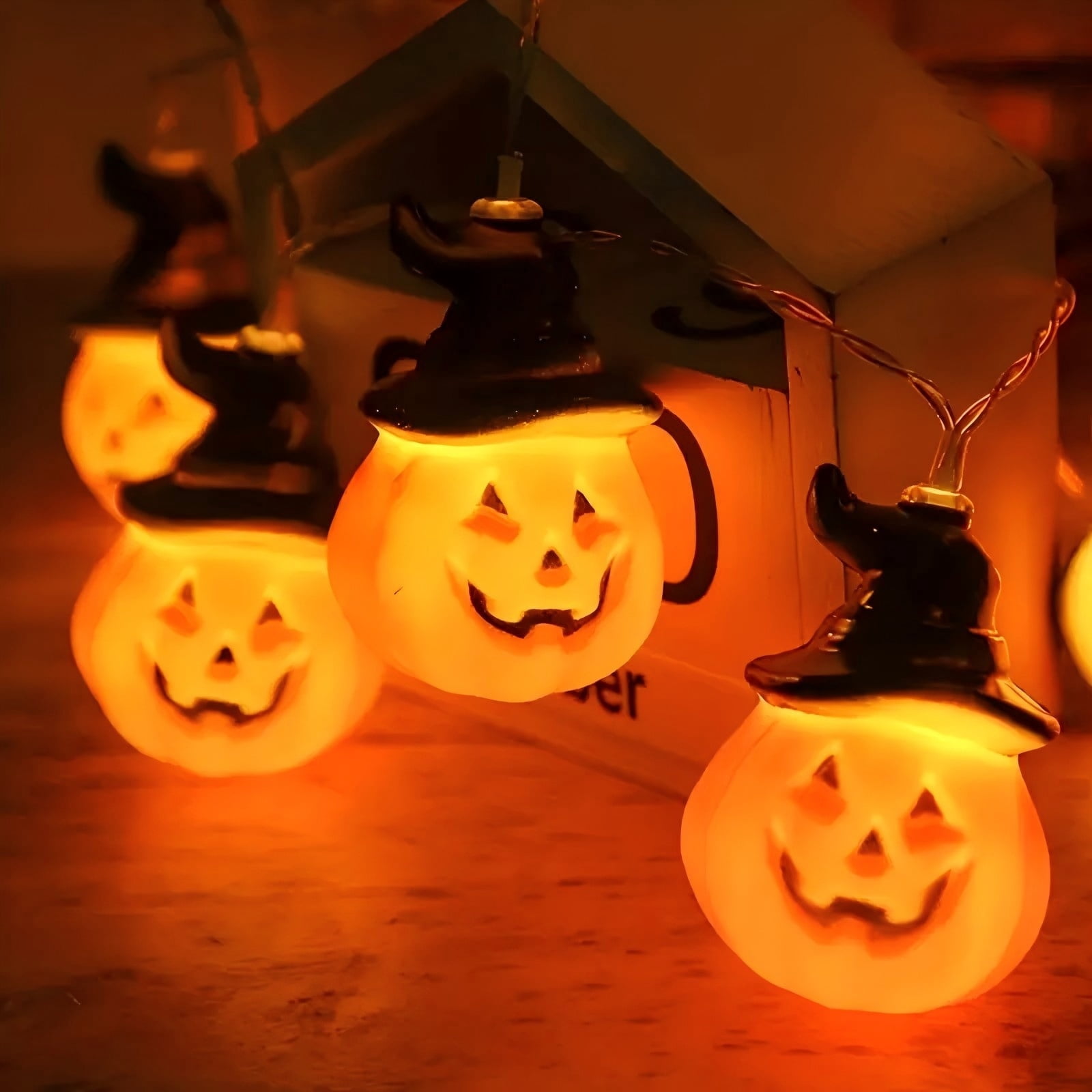 PMMIPNW Halloween Pumpkin String Lights with Wizard Hats (Orange, 10 ft) ylg18