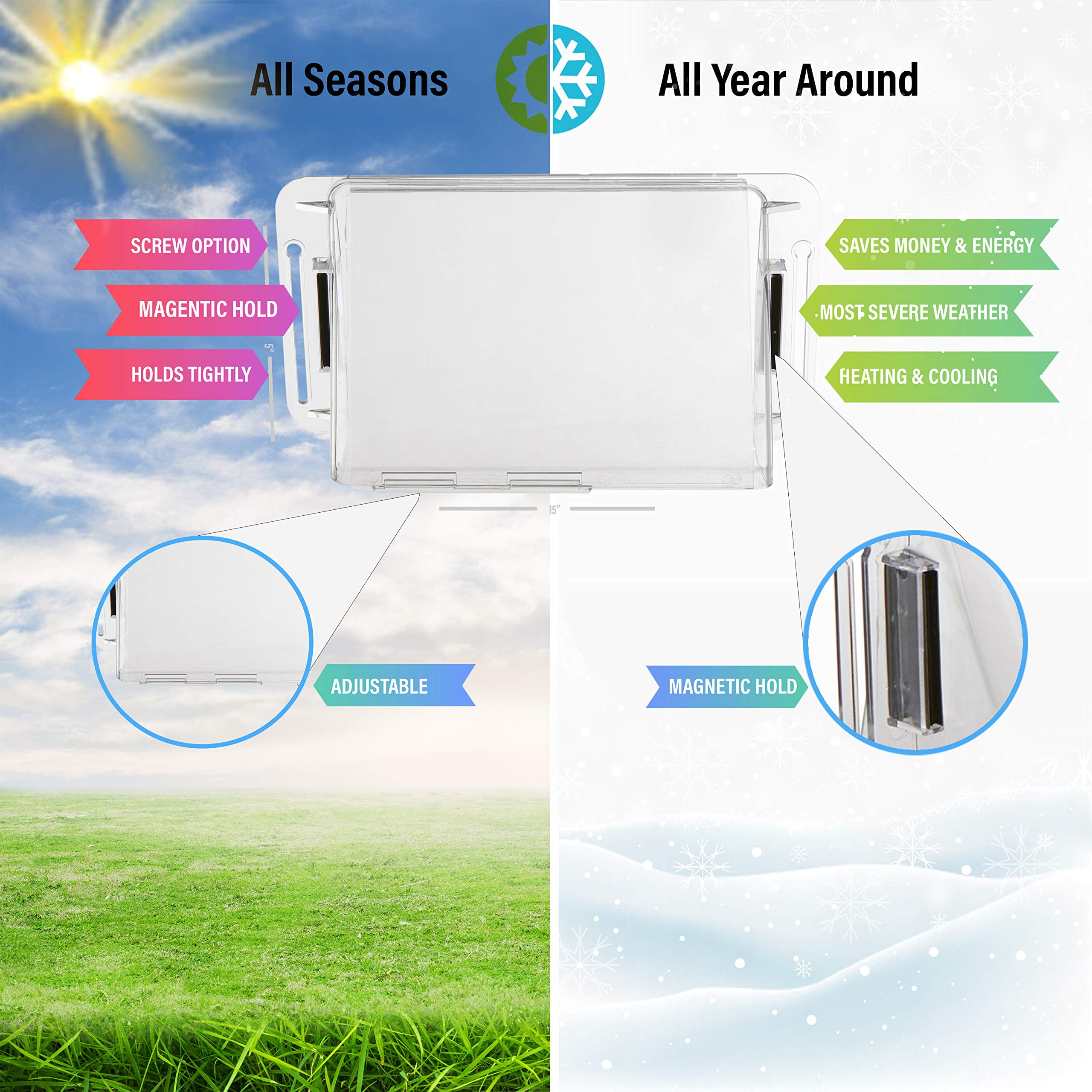 Home Intuition Adjustable Magnetic Heat and Air Deflector for Vents, Sidewall, and Ceiling Registers (Clear, 10 in to 16 in) e9zek