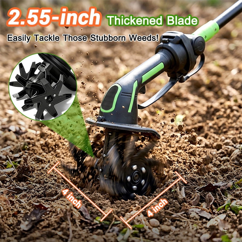 iToolMax 24V Cordless Electric Tiller Cultivator, Lightweight Garden Soil Tiller with Extension Rod, 2 Batteries & Charger (4 in Width, 51 in Length) pt2v9