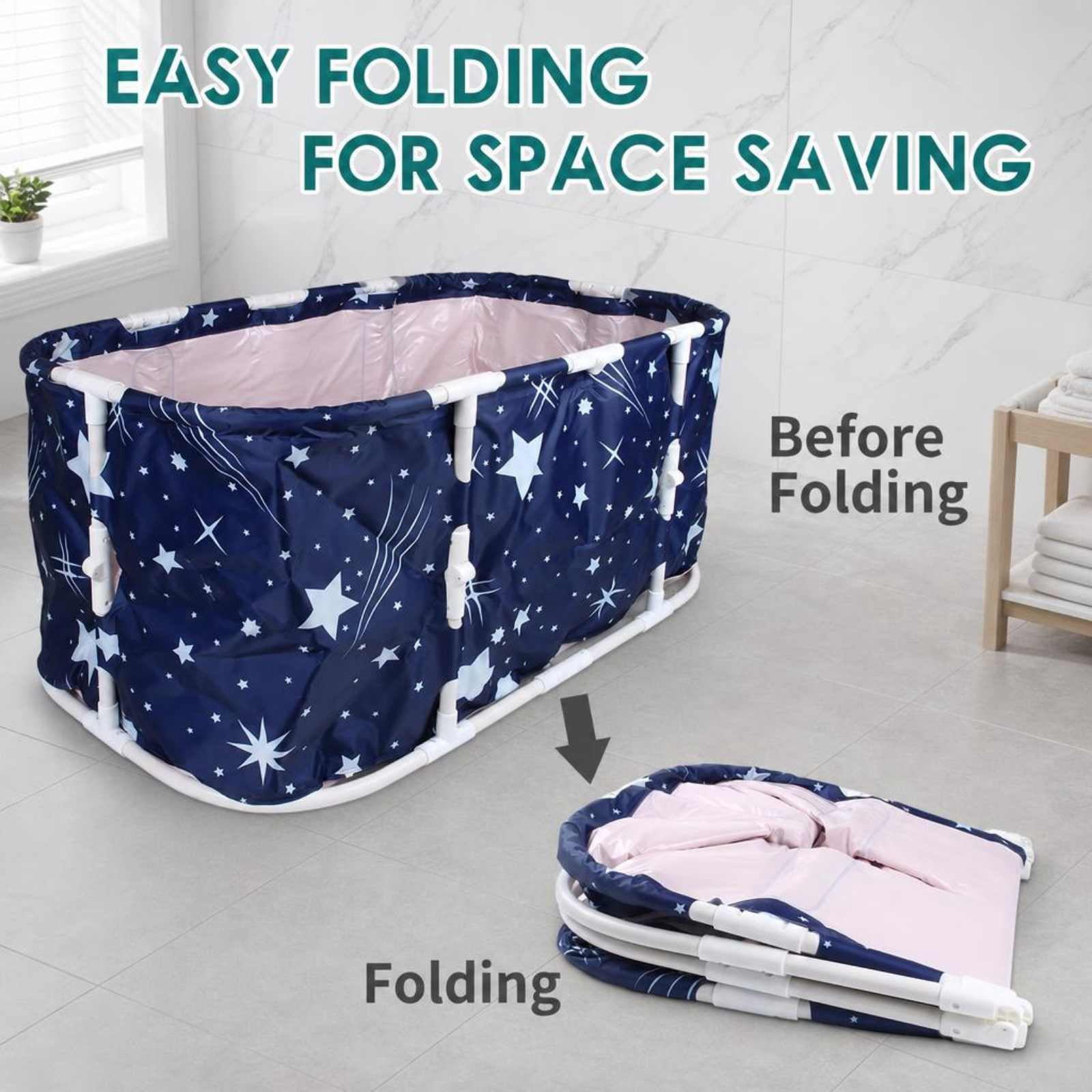 ANJORALA Portable Foldable Bathtub for Adults, Freestanding Hot & Ice Soaking Tub (Starry Blue, 47.2 in) 72qp1