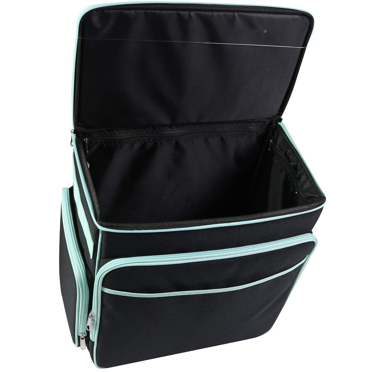 Everything Mary Rolling Scrapbook Case, Portable Craft Organizer with Telescoping Handle and Wheels (Black/Teal, 18 in x 14 in x 10 in) 9d2lf
