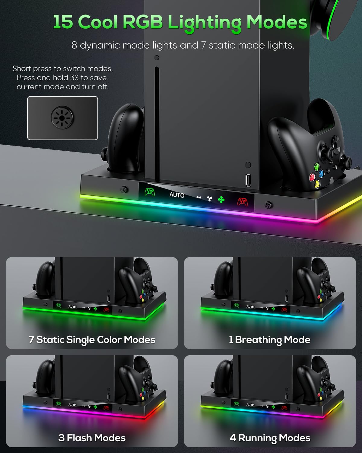 Prociv Xbox Series X Cooling Fan and Charging Station with RGB Lighting (Black, 1-Pack) rswkf