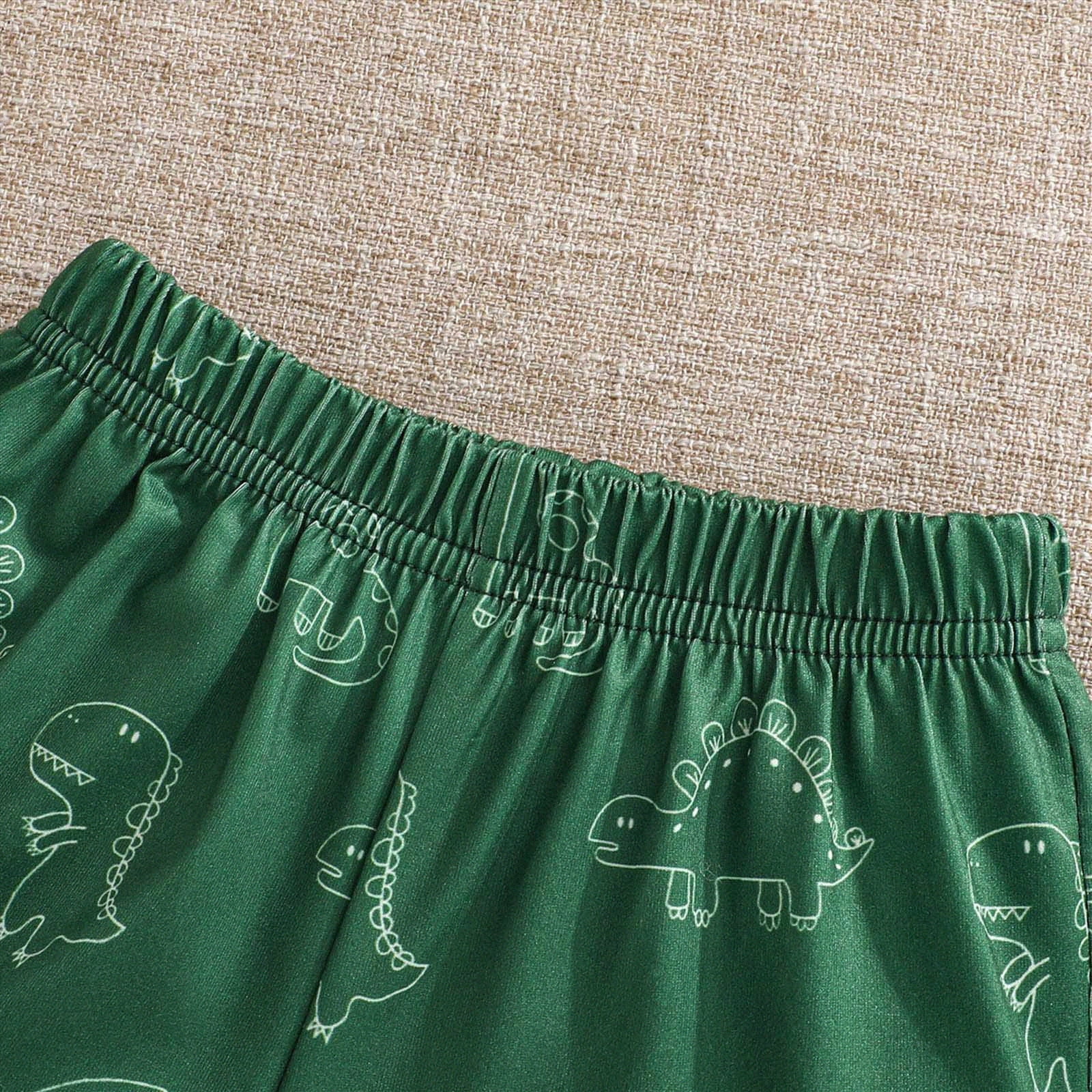 KPOPLK Toddler Baby Boy 2-Piece Outfit Set Short Sleeve Bodysuit and Shorts Cartoon Dinosaur Print (Green, 2-3T) eeun6