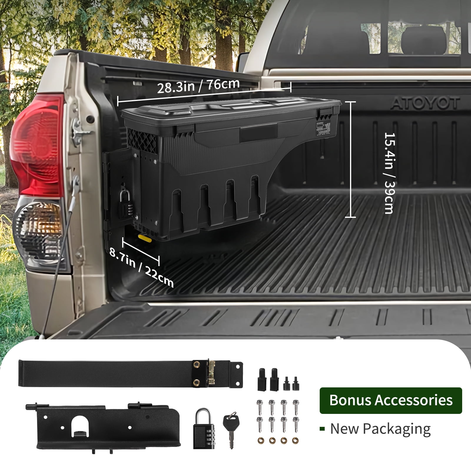KFFKFF Truck Bed Storage Box, Waterproof ABS Wheel Well Tool Organizer with Password Padlock (Black, 6.6 gal) 5doil