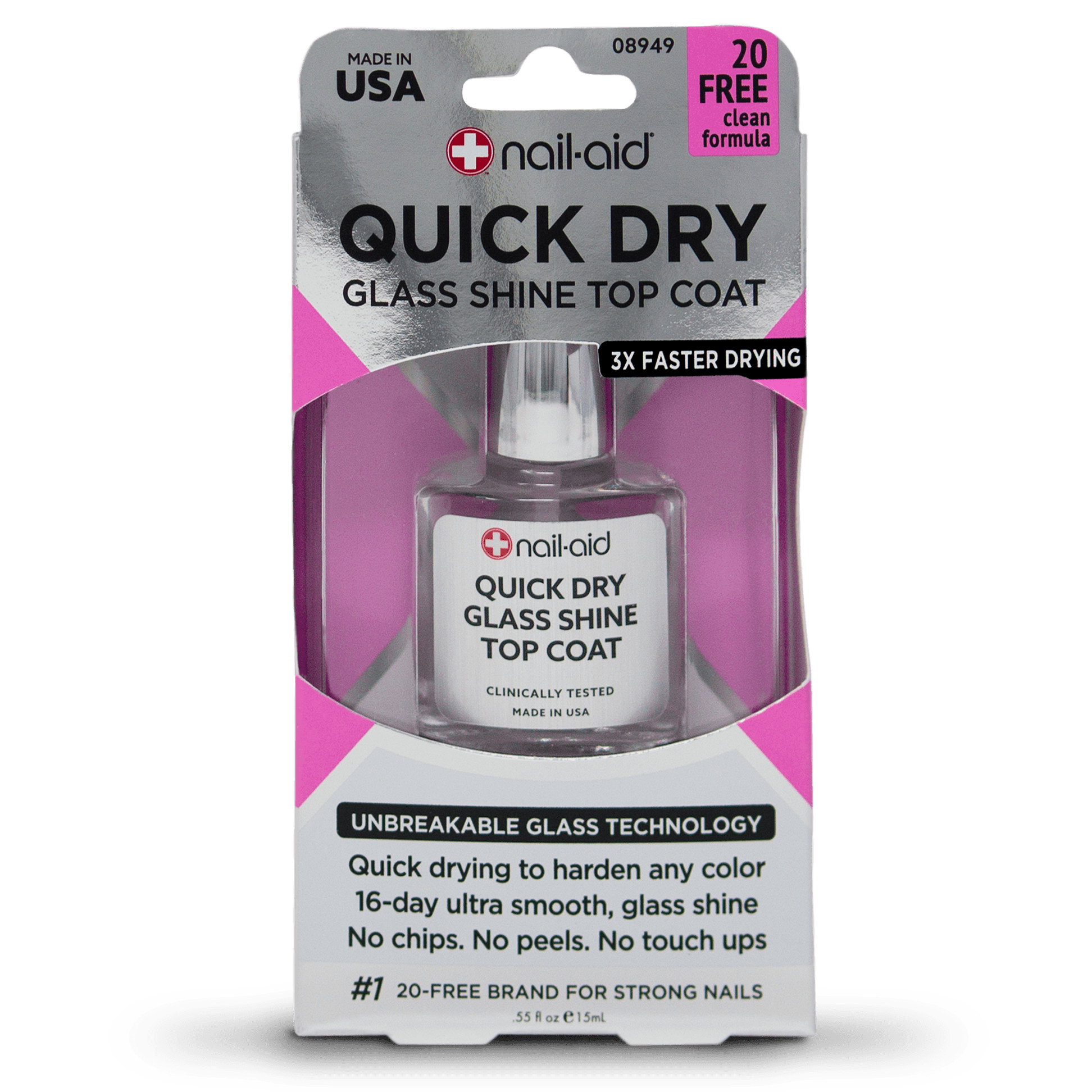 Nail-Aid Quick Dry Glass Shine Top Coat Long-Lasting Chip-Resistant Finish (Clear, 2 Pack, 0.5 fl oz) eivgc
