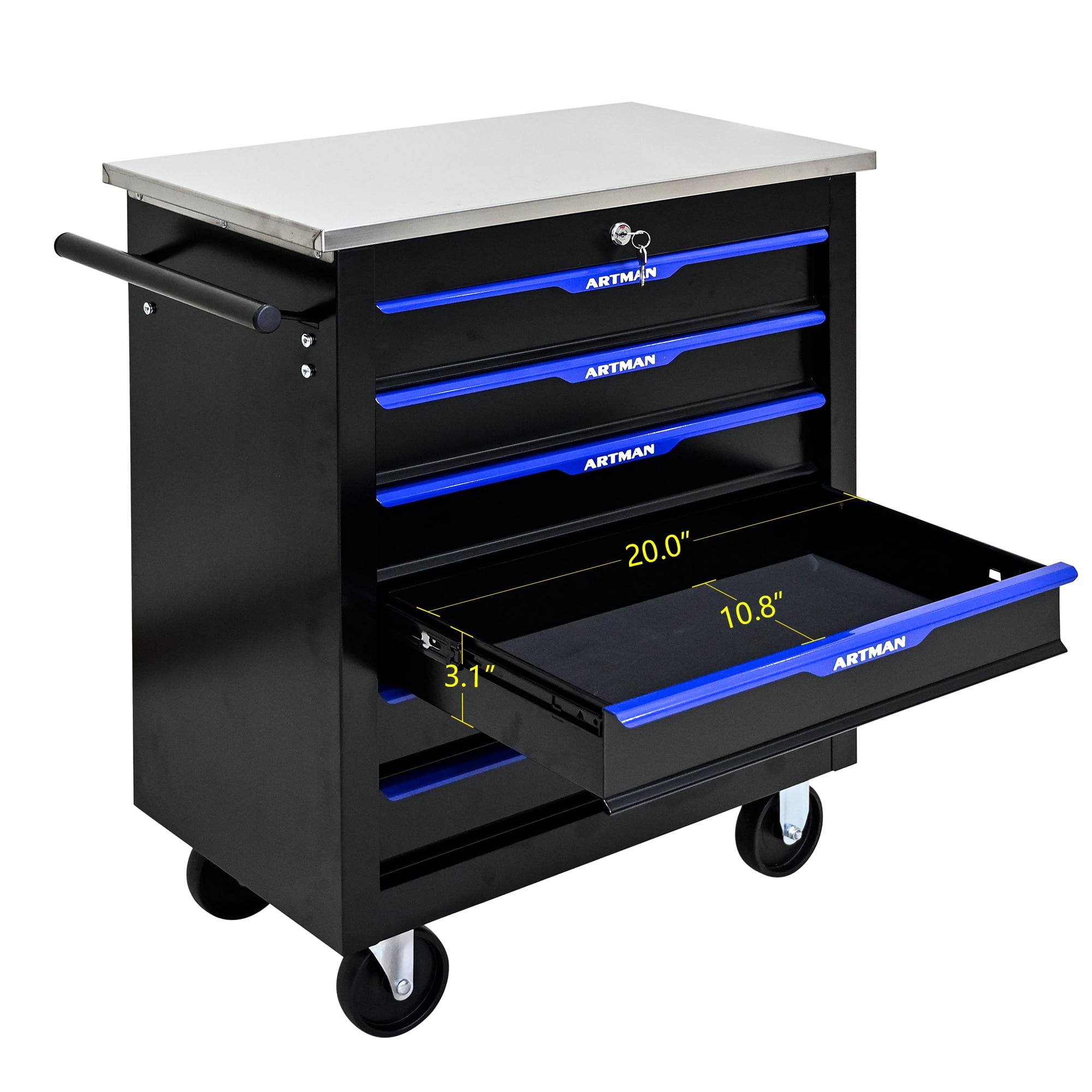 ARTMAN 6-Drawer Rolling Tool Storage Chest with Lockable Wheels (Blue, 1 Unit) rnldk