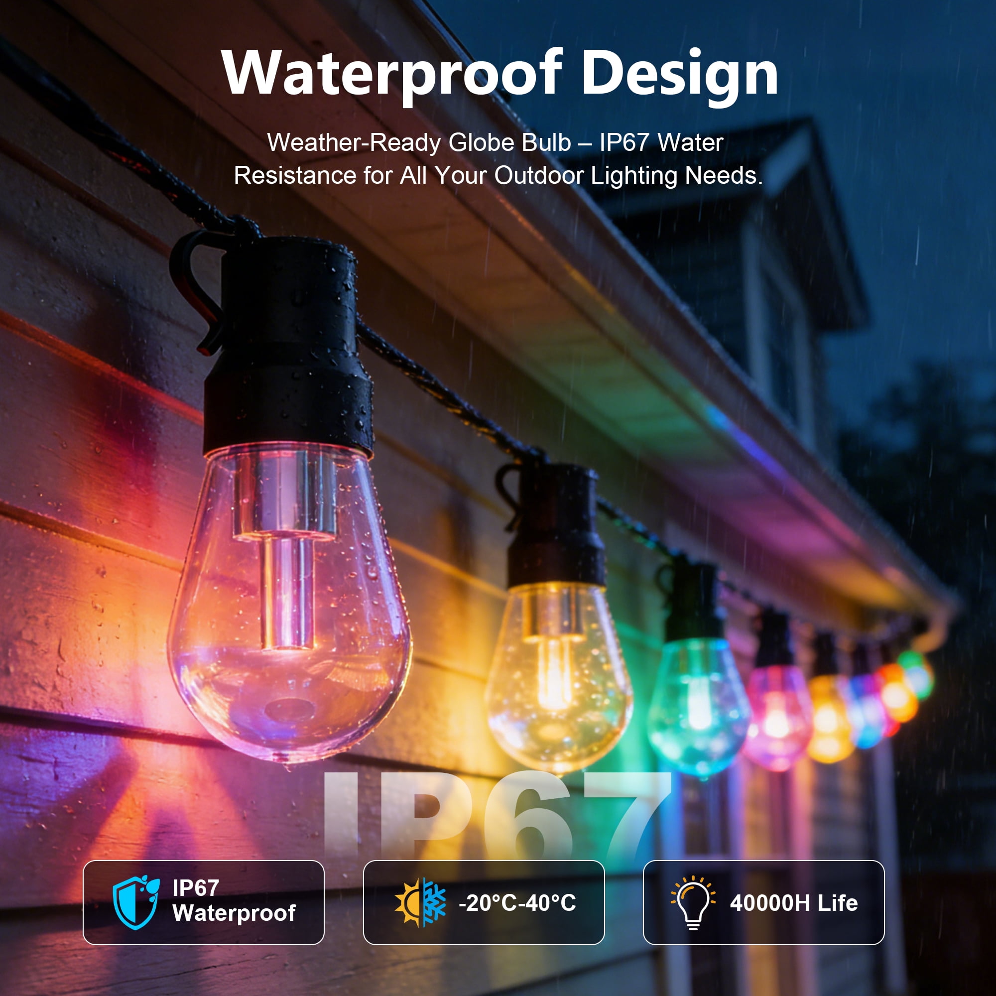 Beizelte RGB LED Outdoor String Lights, Dimmable Waterproof Chasing Color Patio Lighting with App Control (Multicolor, 150 ft) 5e2em