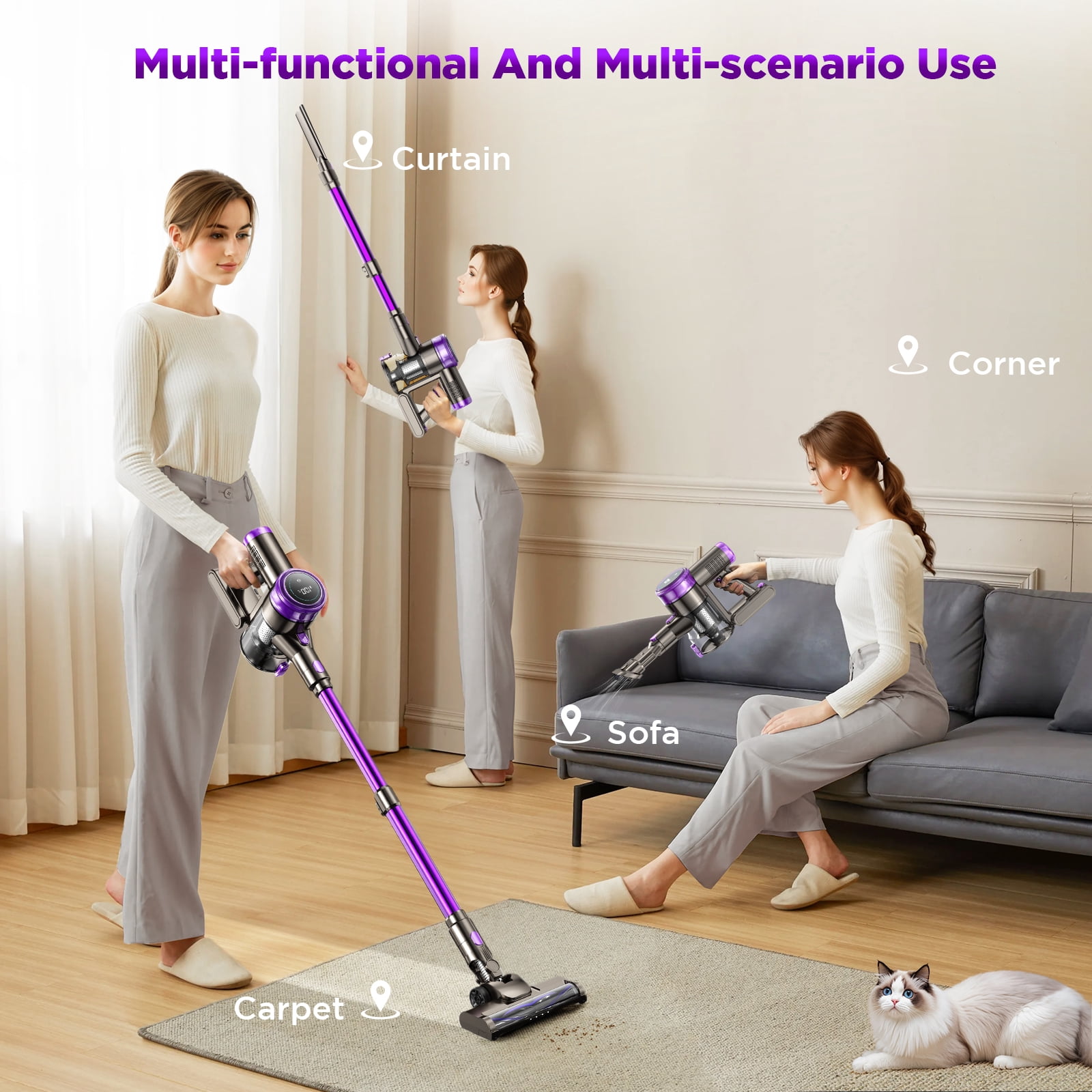 KANFUAQ Cordless Stick Vacuum Cleaner, Powerful 38KPA Suction, Lightweight for Pet Hair and Carpet (1 Liter) mq1a6