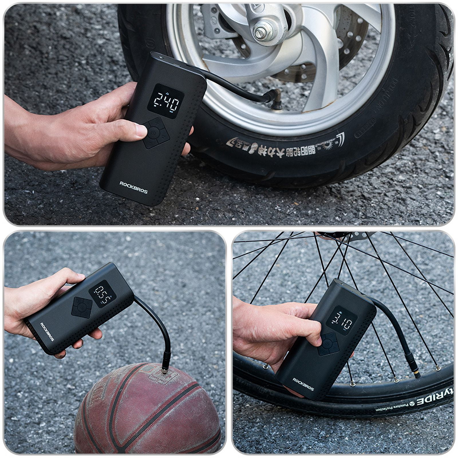 ROCKBROS Electric Bike Air Pump Portable Wireless 150 PSI Inflator (Black, 0.9 lb) qtsvv