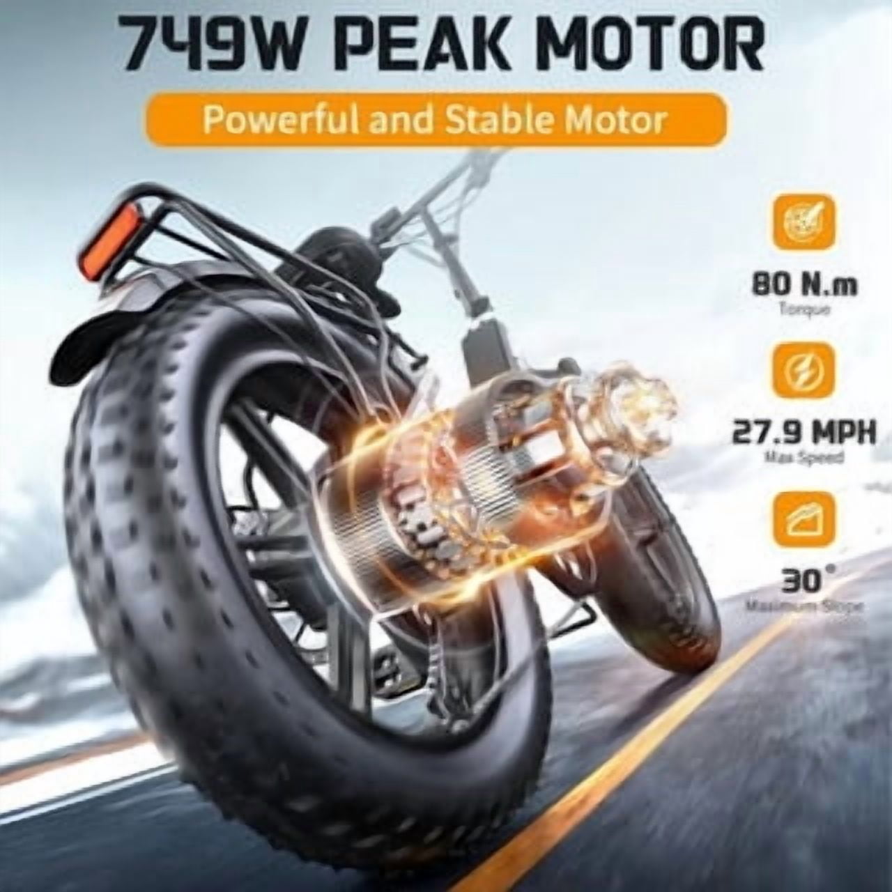 YHR Electric Mountain Bike, 20 in Fat Tire E-Bike with 749W Motor and 60 Mile Range (White, 20 in) 7dxj4