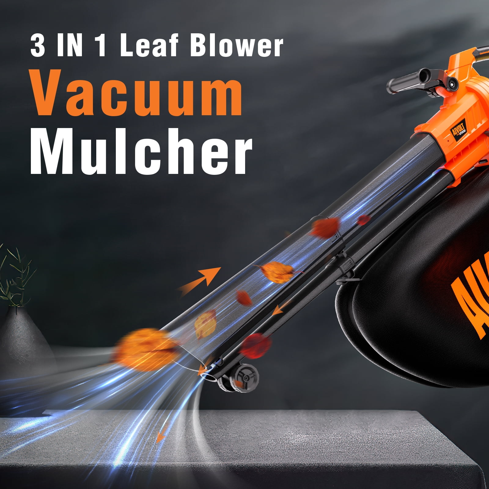 AIVOLT 3-in-1 Cordless Leaf Blower, Vacuum & Mulcher, 600 CFM 40V Brushless Motor (Includes 2 Batteries, 10.57 gal Collection Bag) bs912