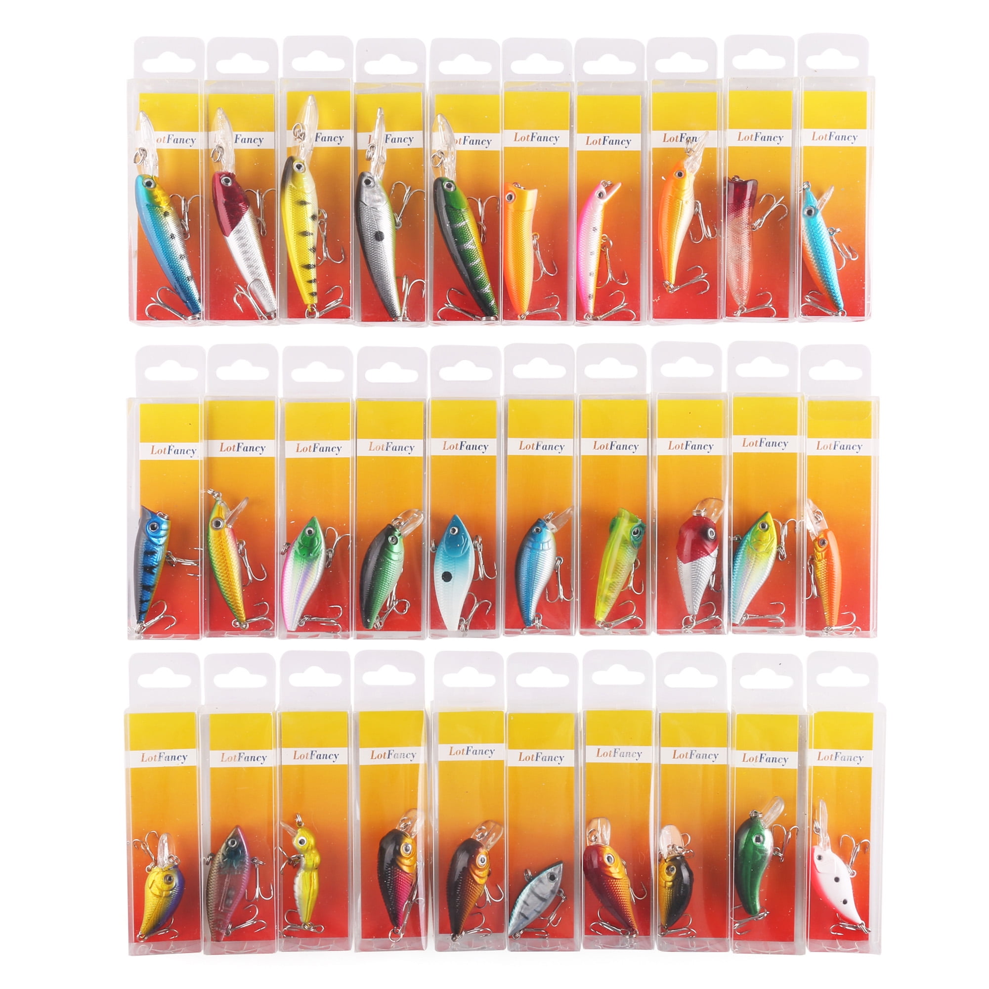 LotFancy 30-Piece Topwater Fishing Lure Set, Bass and Trout Bait with Propeller Tail (Multi-Color, 1.5 in to 3.6 in) hsgf0
